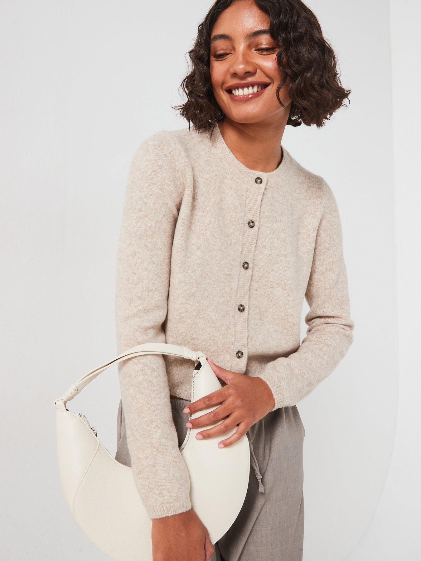 Jdy Chloe Long Sleeve Short Knitted Cardigan - Cream