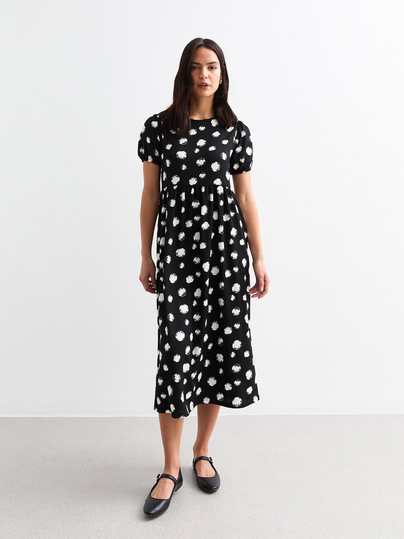 Black polka dot dress new look sales