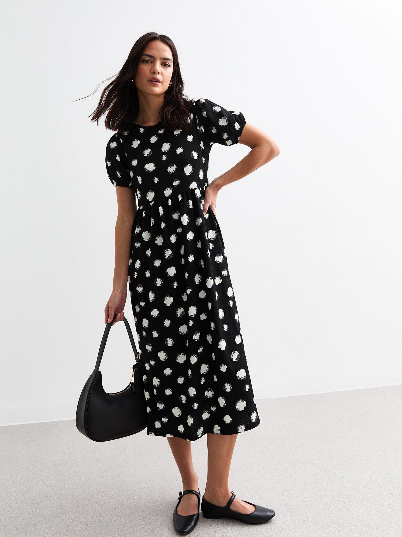 MABLE Polka Dot Puff Sleeve Midi Dress