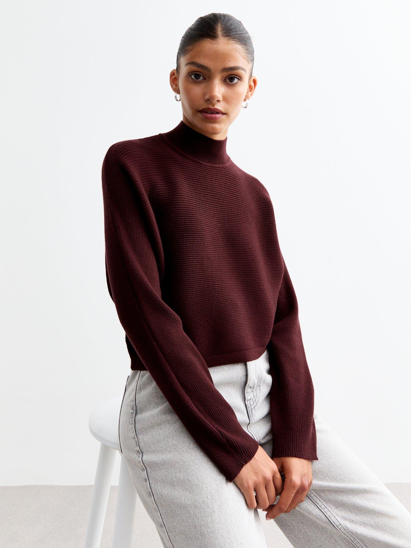 undefined Burgundy Rib Knit Crop Jumper