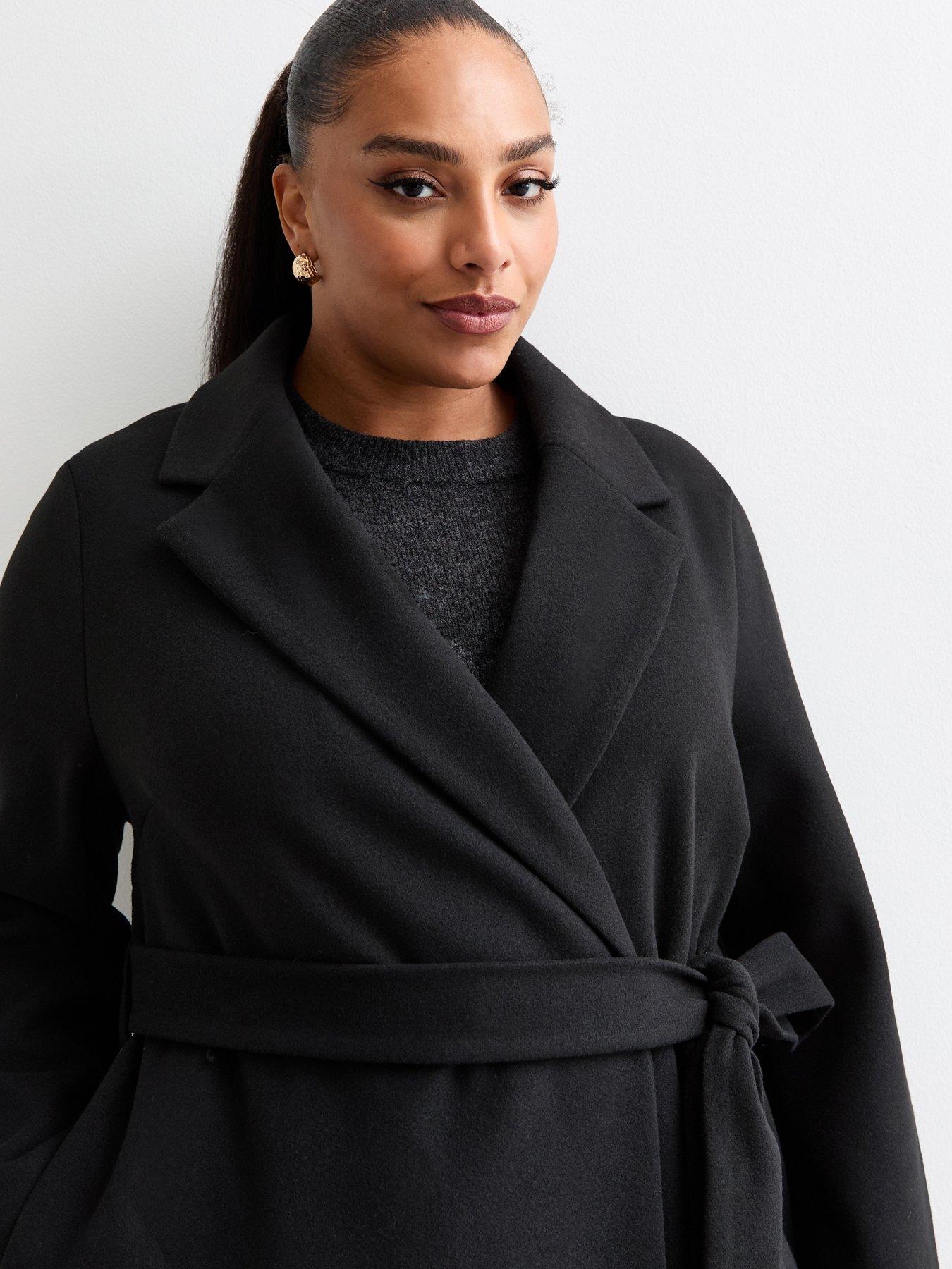 New Look Curves Black Tailored Unlined Longline Belted Coat Very