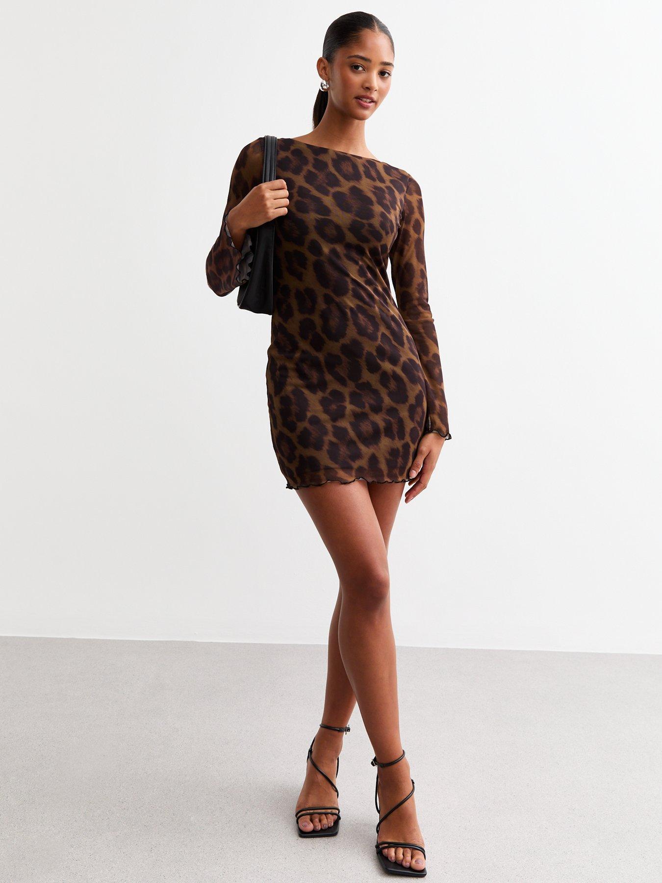 undefined Leopard Mesh Mini Dress - Print