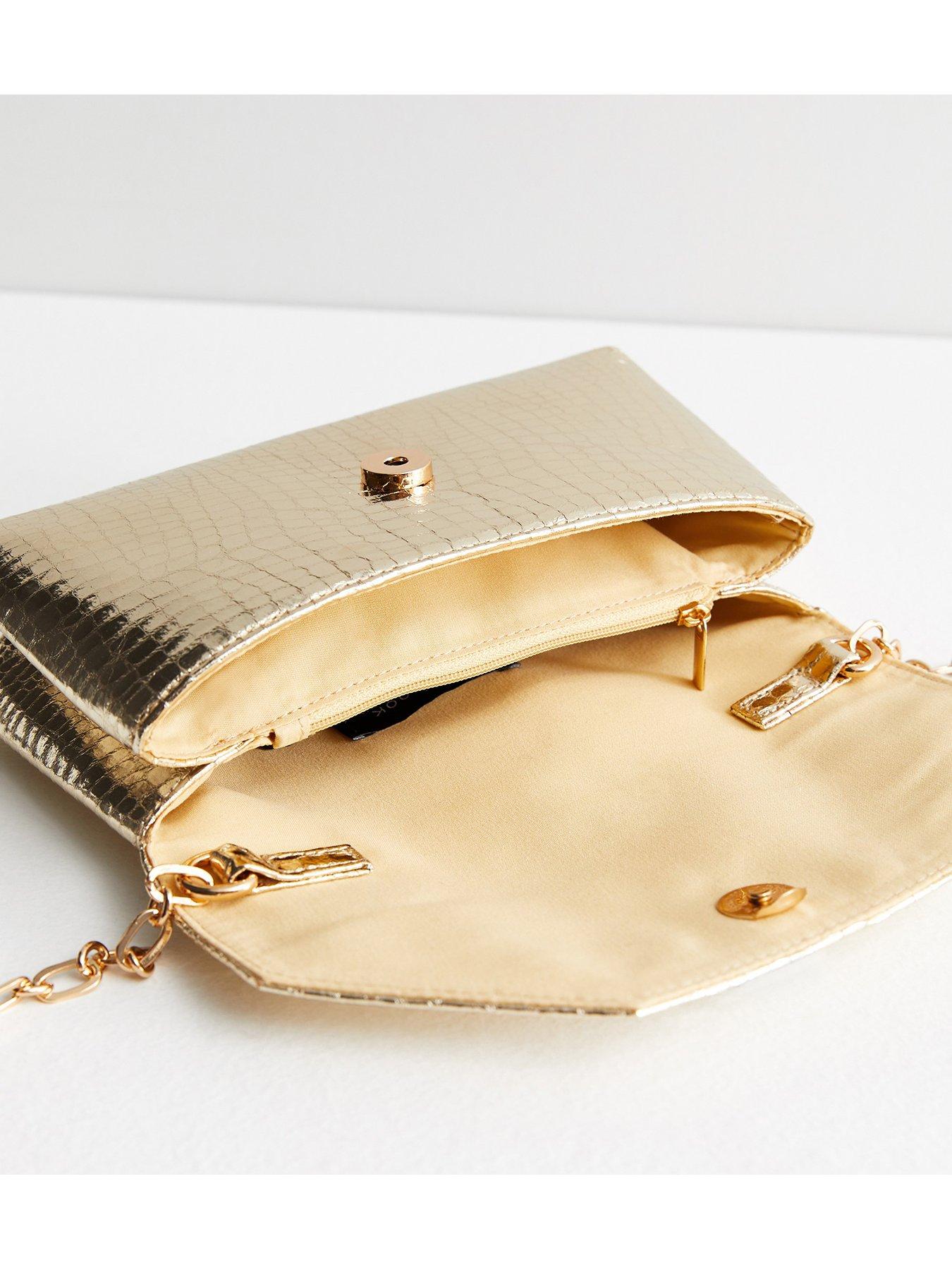 Gold Croc Effect Chain Clutch Bag