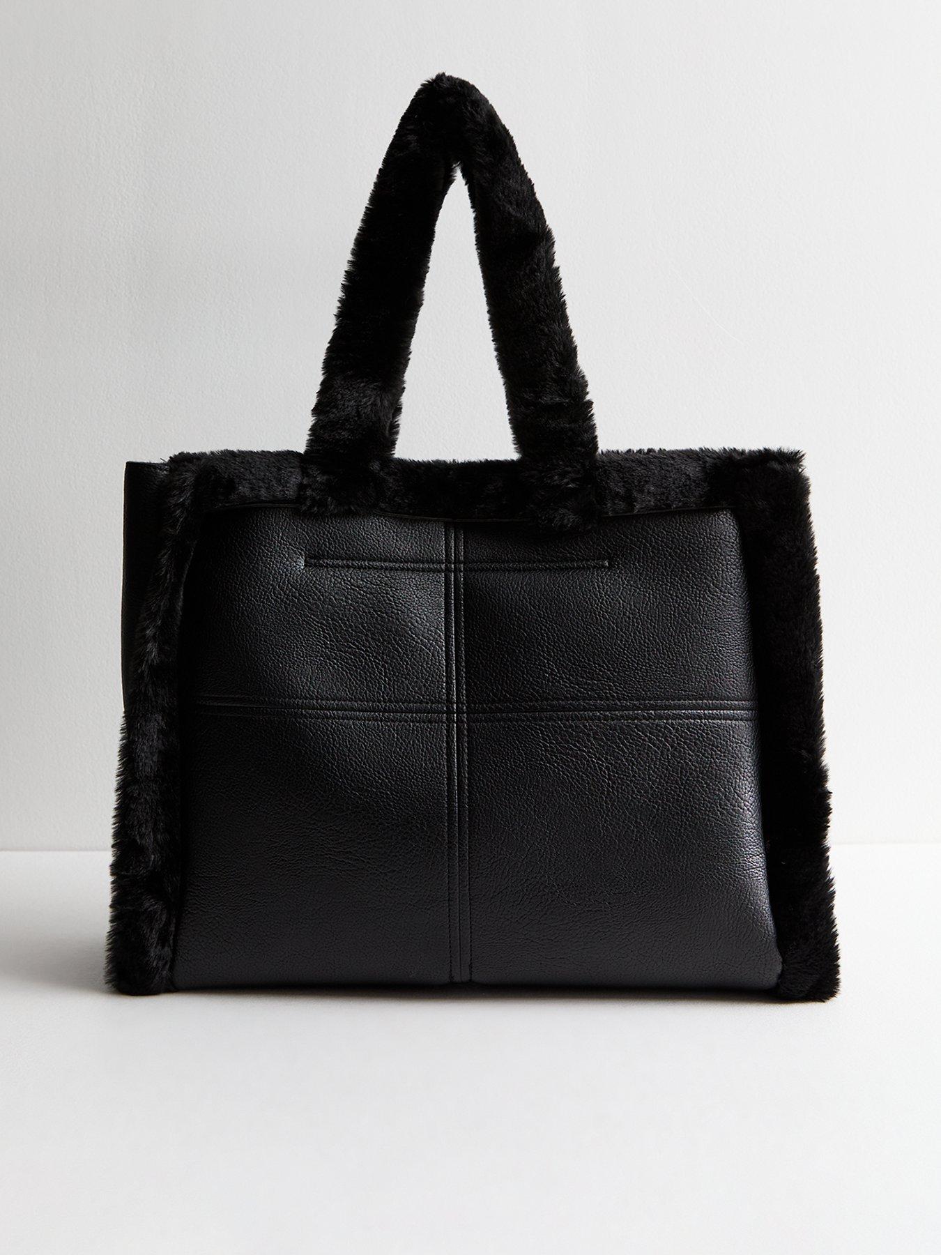 Black faux leather boxy tote bag shop