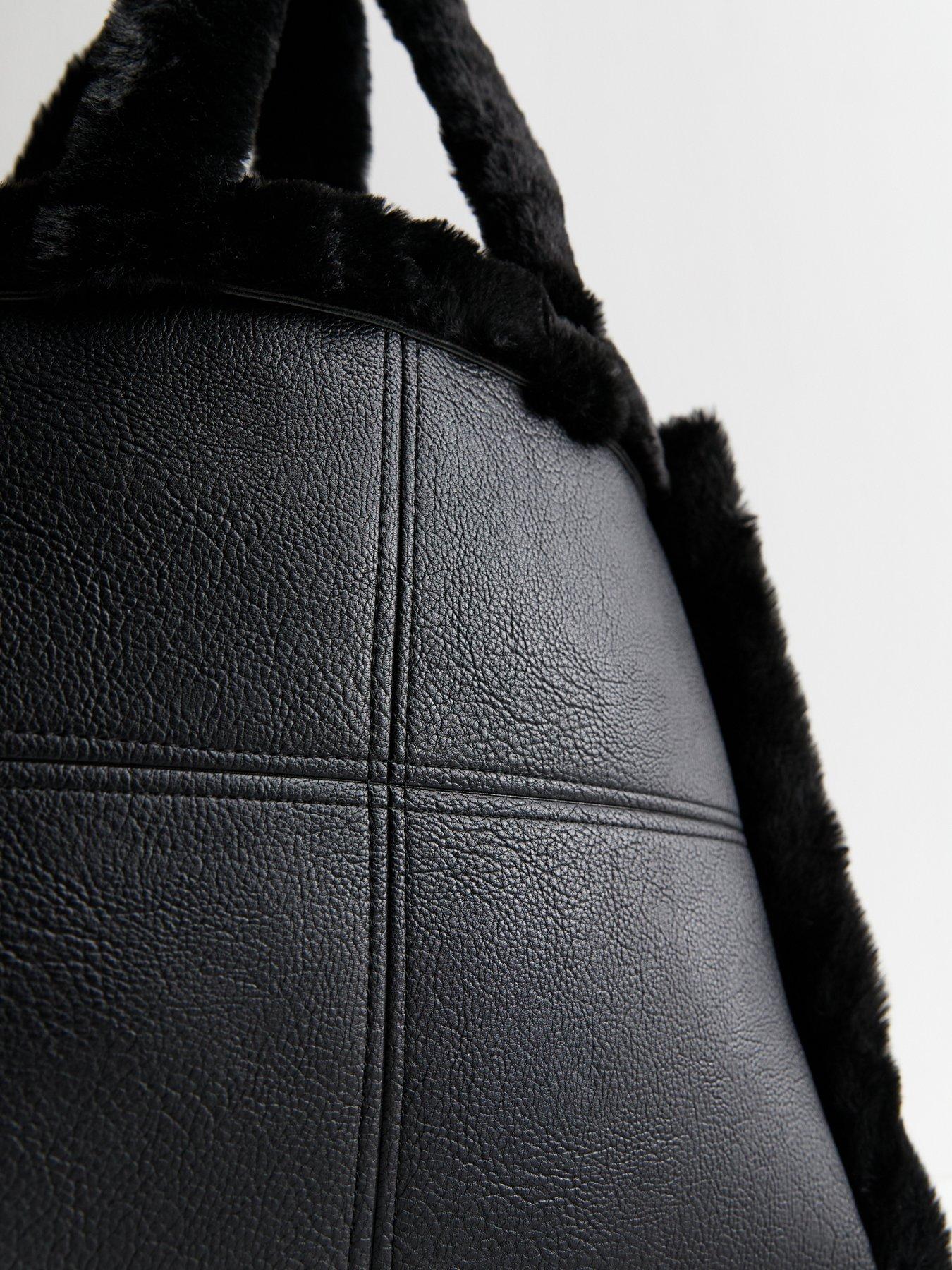 Black faux leather boxy tote bag shop