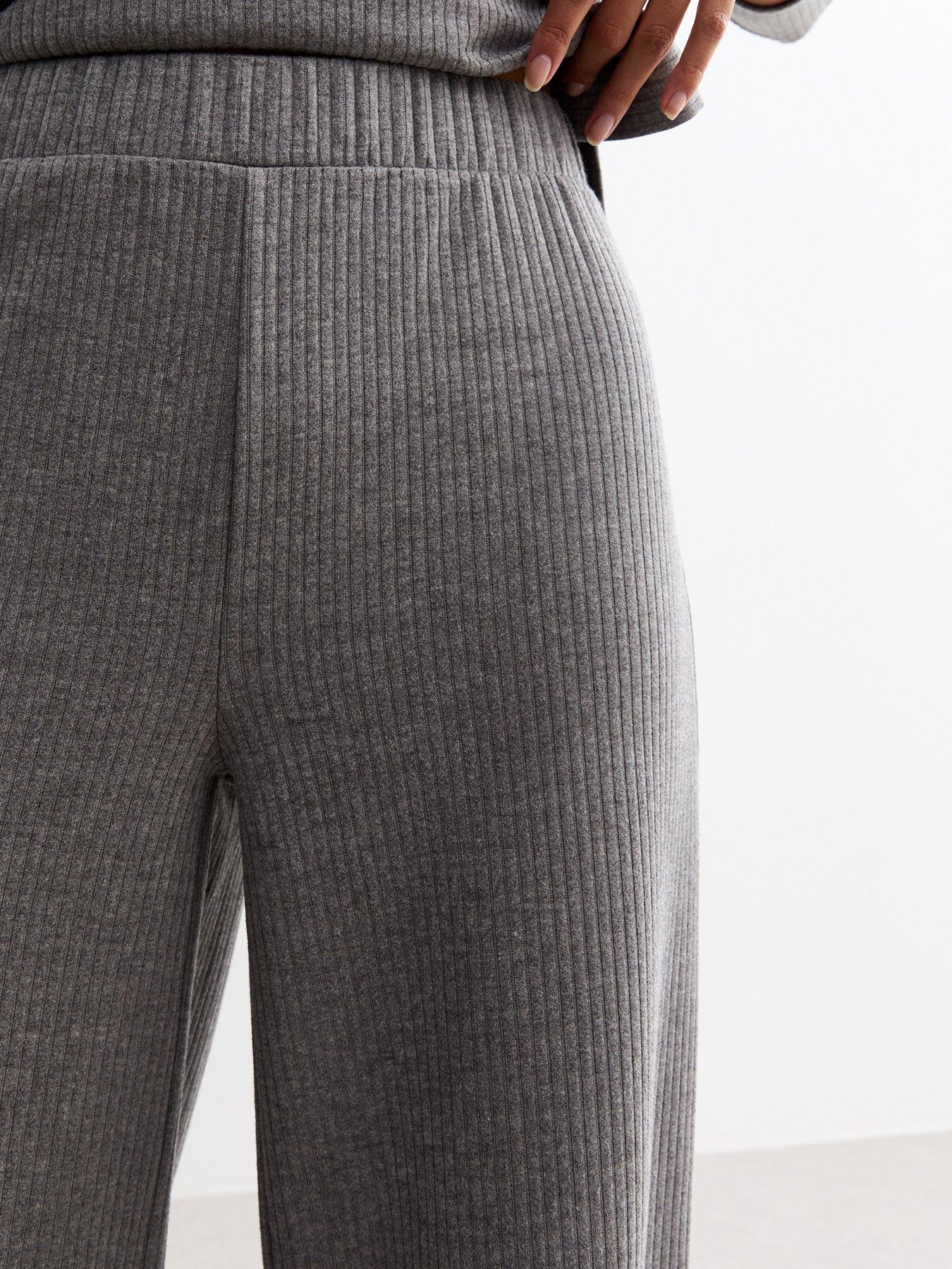 New Look Soft Touch Rib Wide Leg Trousers Grey Very
