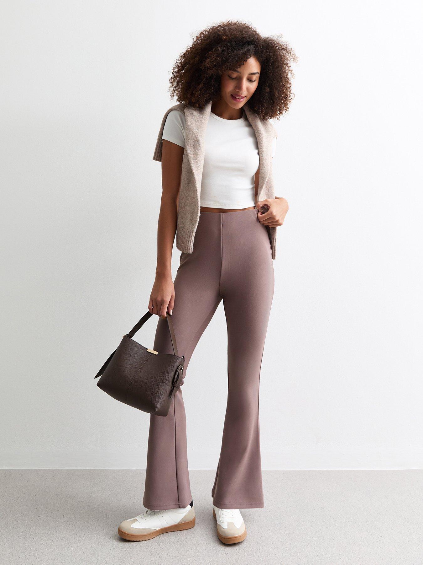 New Look Mink Ribbed Flared Trousers Brown Very
