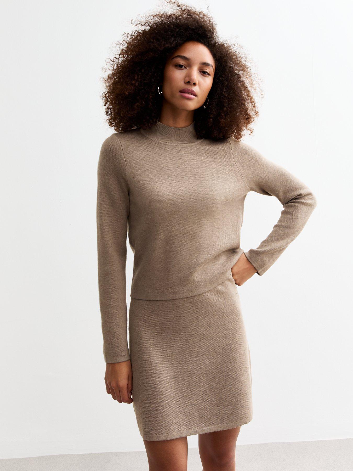 undefined Mink Compact Knit High Neck Jumper - Brown