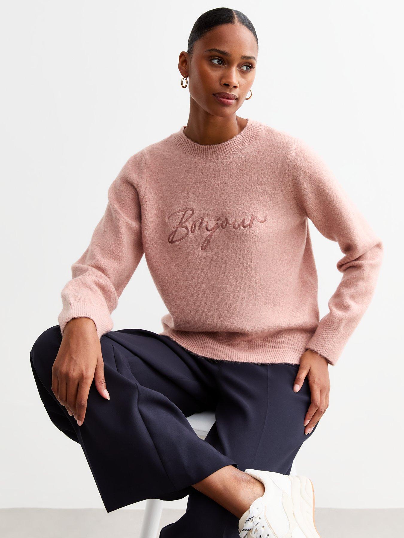New Look Bonjour Embroidered Jumper Pink Very