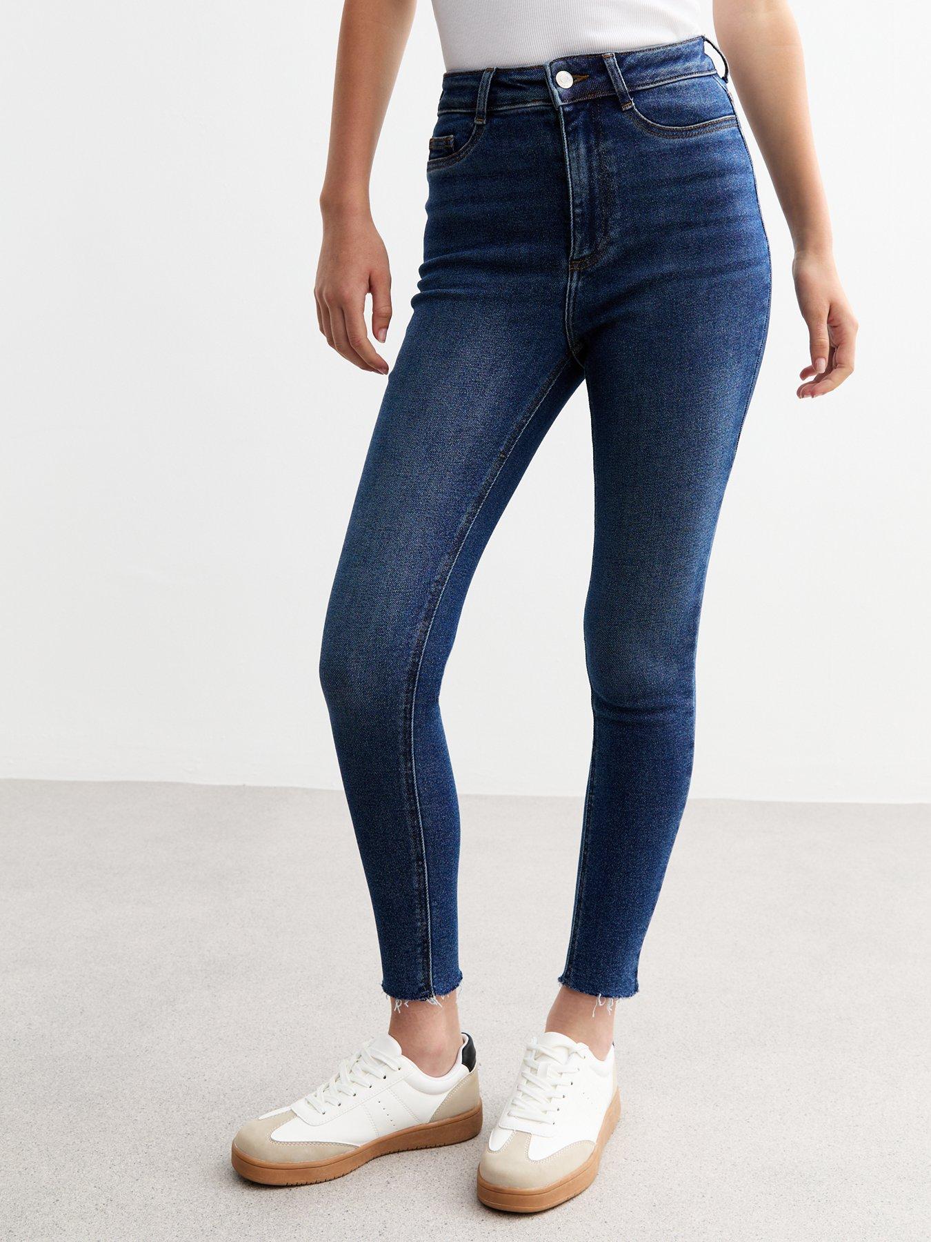 New Look Blue Hallie Disco Frayed Hem Super Skinny Jeans