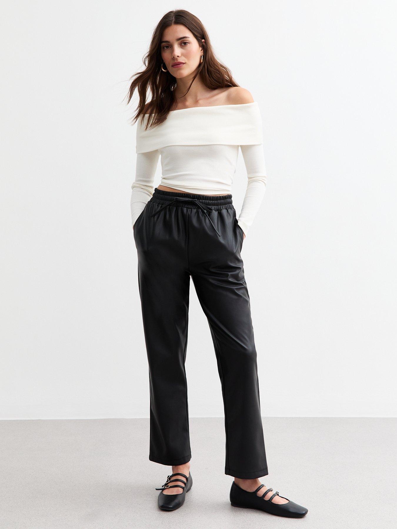 new look black leather-look tailored joggers