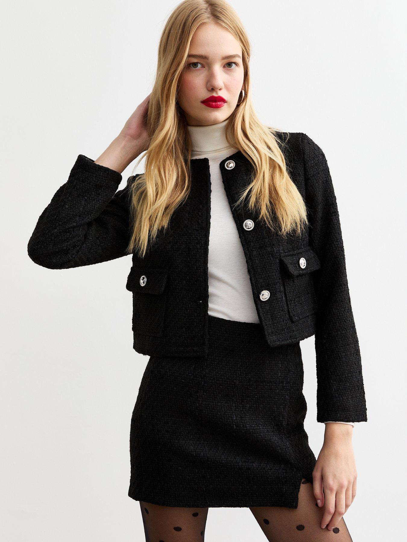 New Look Metallic Boucle Crop Jacket - Black