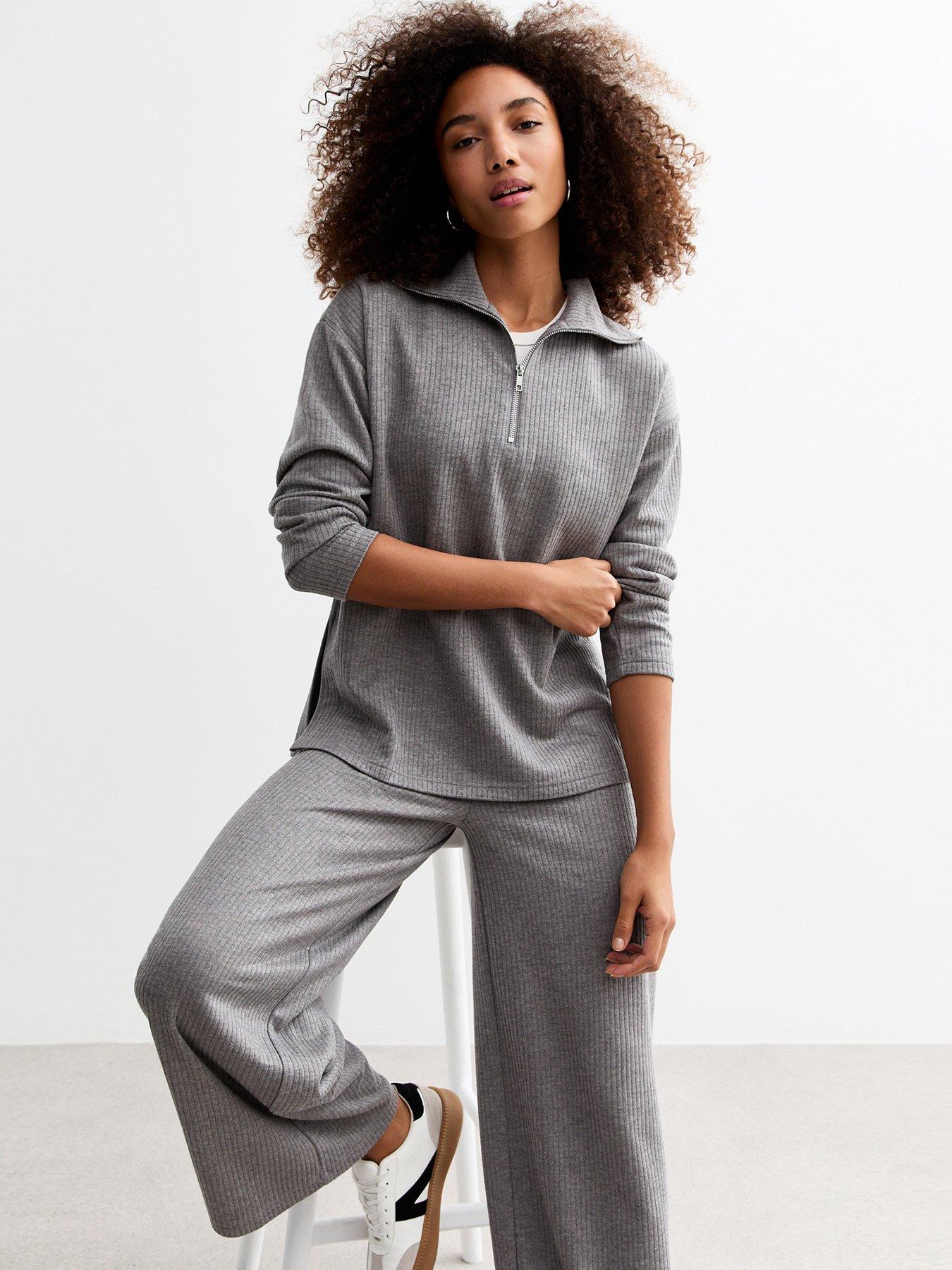 undefined Soft Touch Rib Half Zip Jumper - Grey