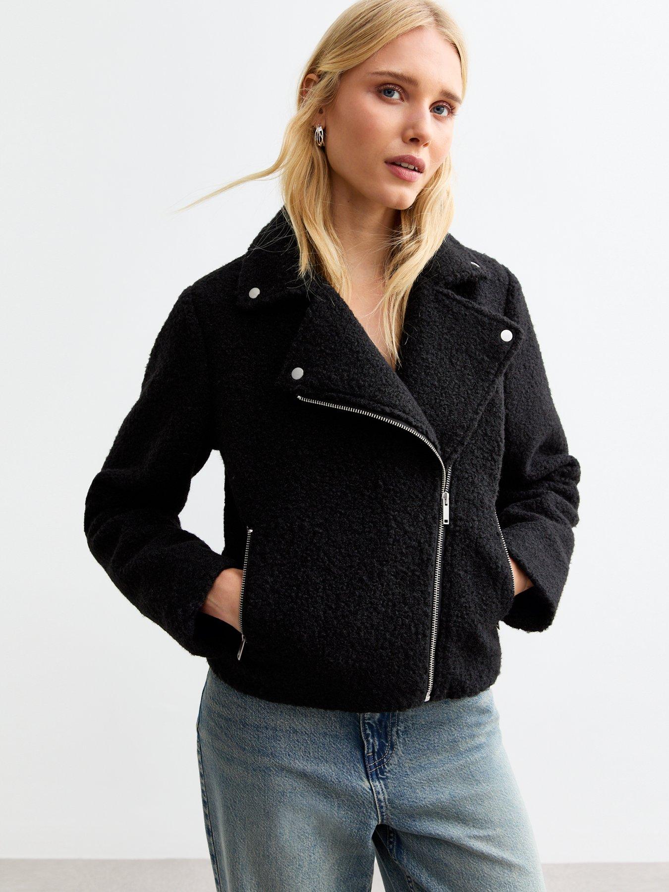 Image 1 of 4 of New Look Boucle Biker Jacket - Black
