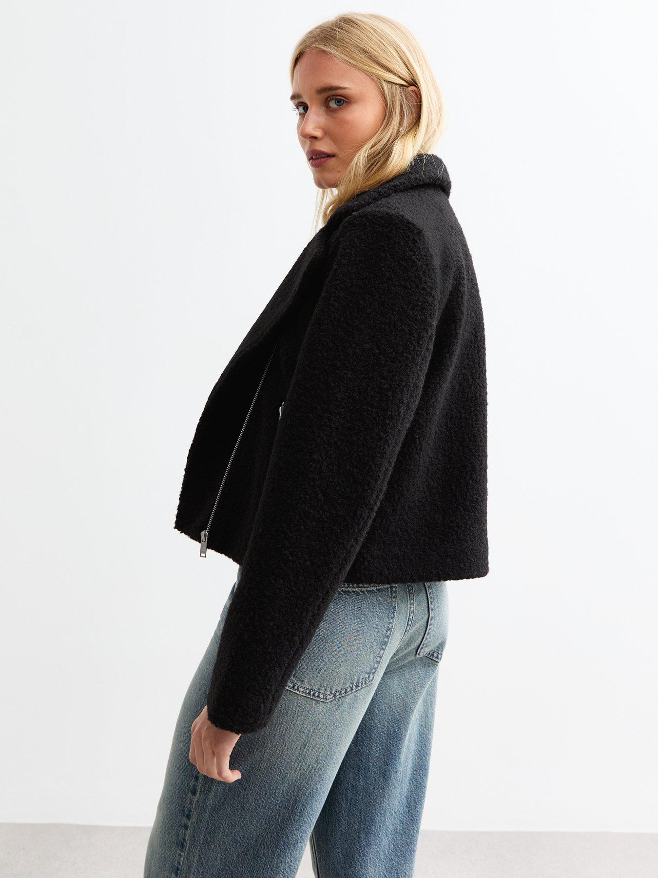 Image 2 of 4 of New Look Boucle Biker Jacket - Black