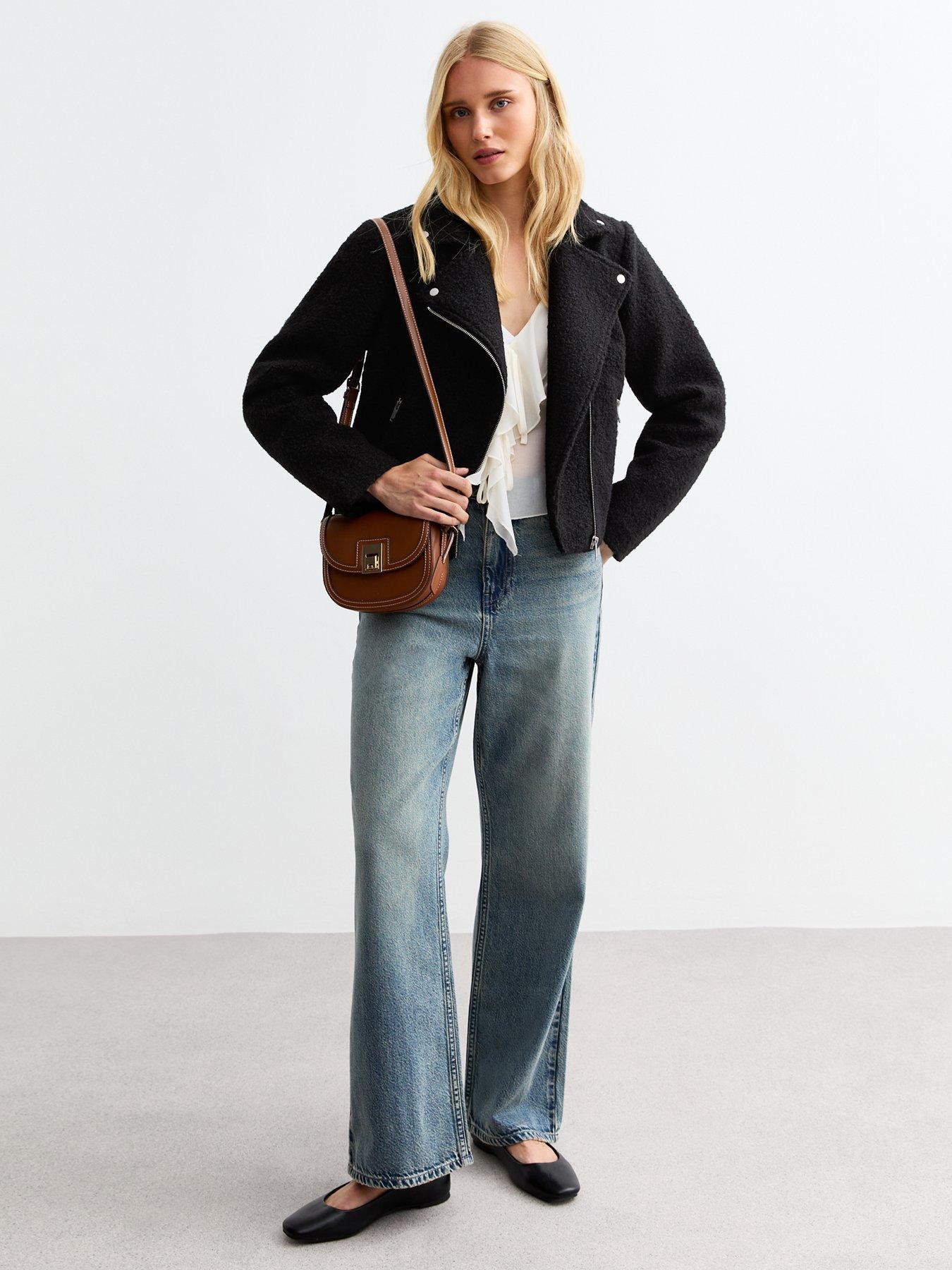 Image 3 of 4 of New Look Boucle Biker Jacket - Black