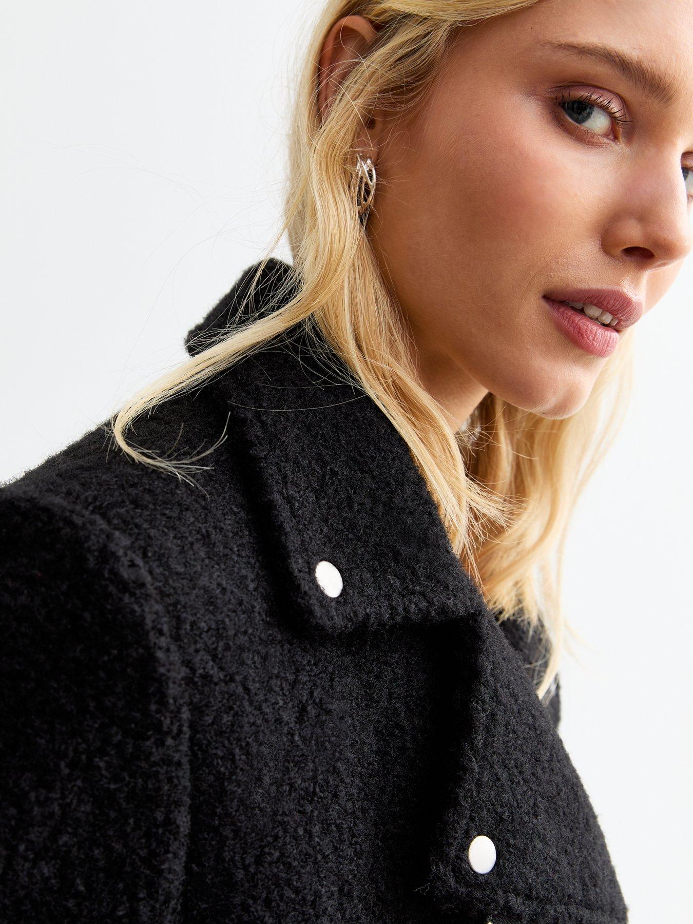 Image 4 of 4 of New Look Boucle Biker Jacket - Black