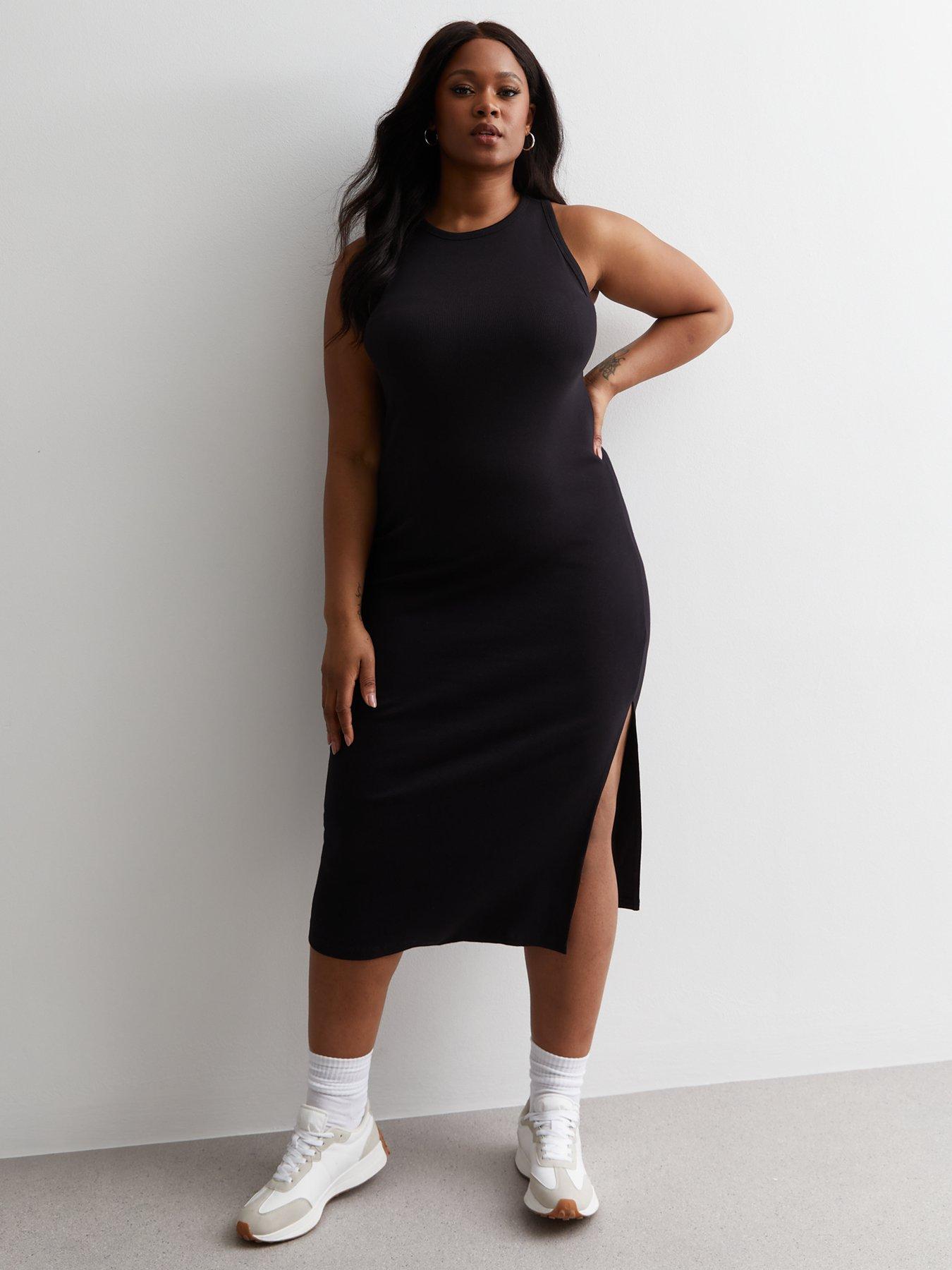 Curves Black Ribbed Racer Bodycon Midi Dress