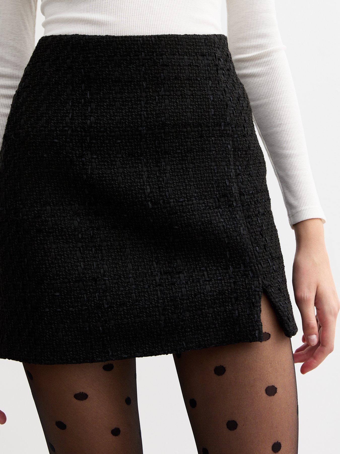 New Look Slit Hem Boucle Mini Skirt - Black | Very