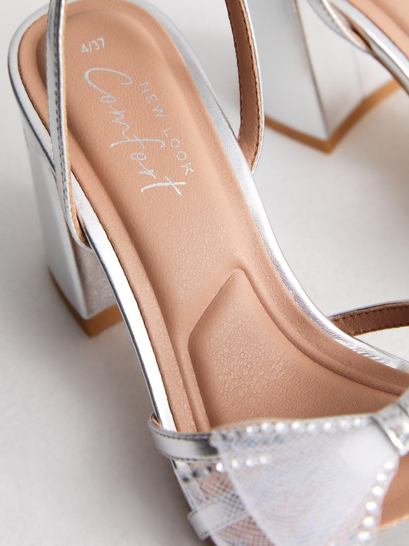 Mesh Bow Block Heel Sandals Silver
