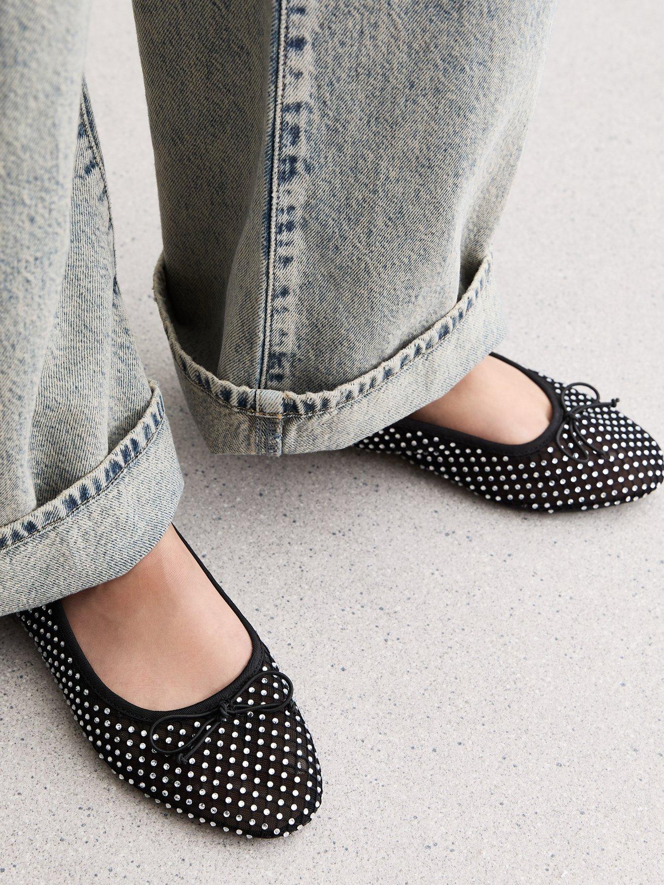 New Look Wide Fit Mesh Rhinestone Embellished Ballet Pumps Black