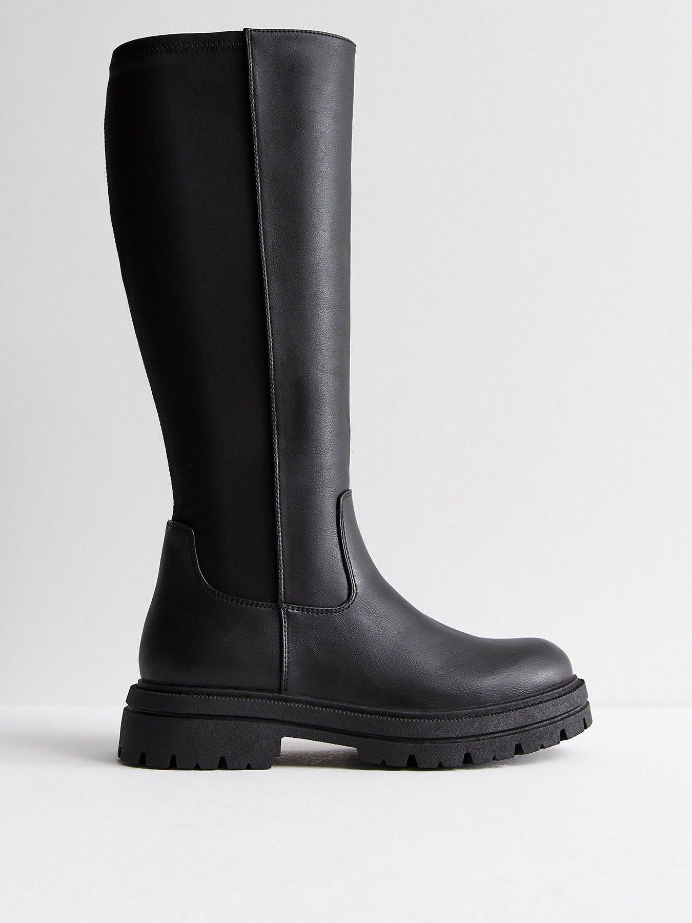 undefined Wide Fit Leather-Look Knee High Boots - Black