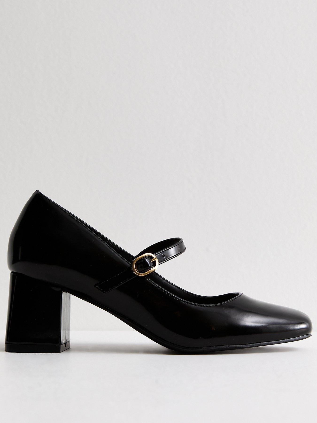 Wide Fit Leather Mary Jane Shoes Black
