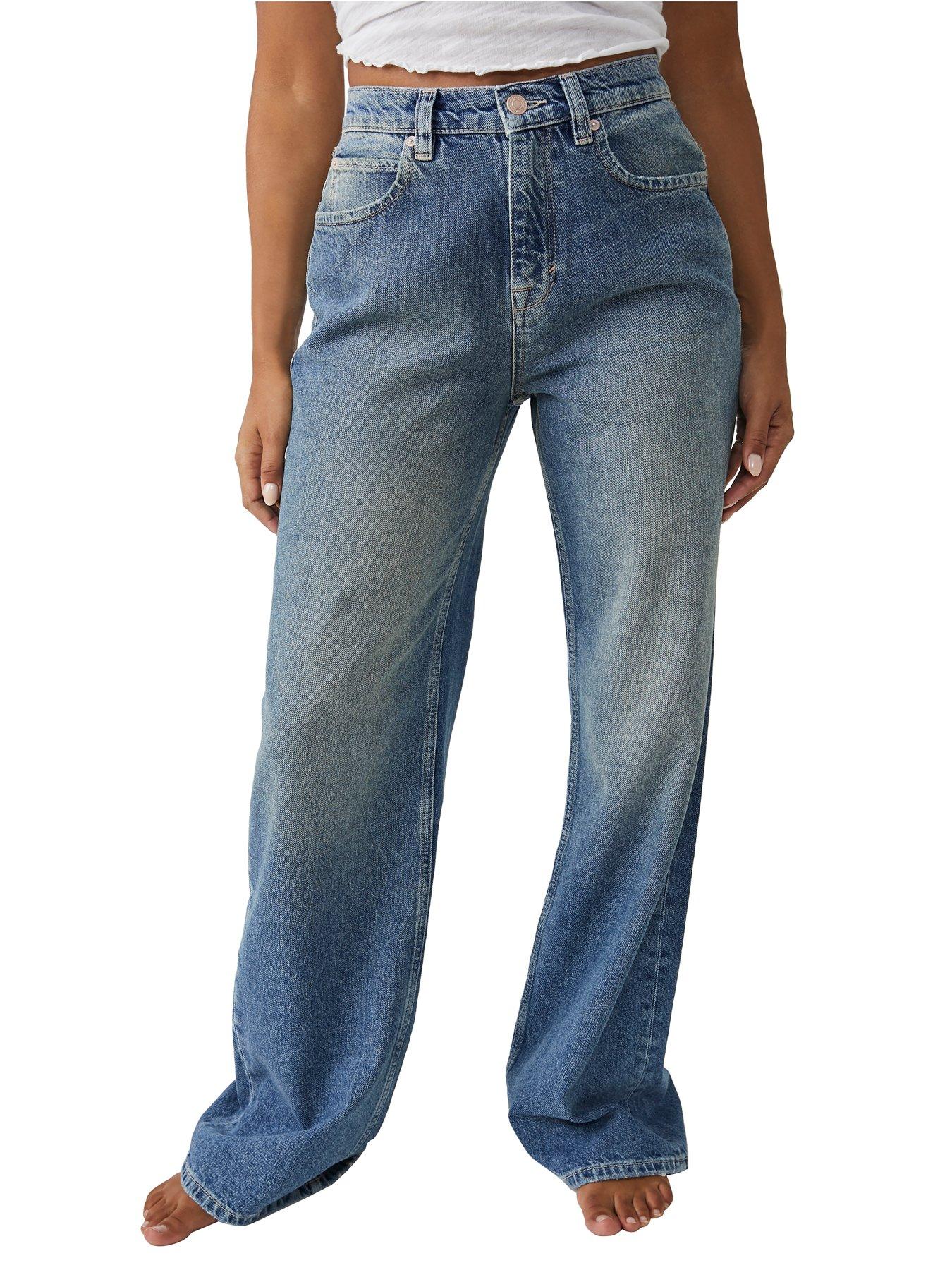 FREE PEOPLE Tinsley Baggy High Rise Straight Jeans Blue Very
