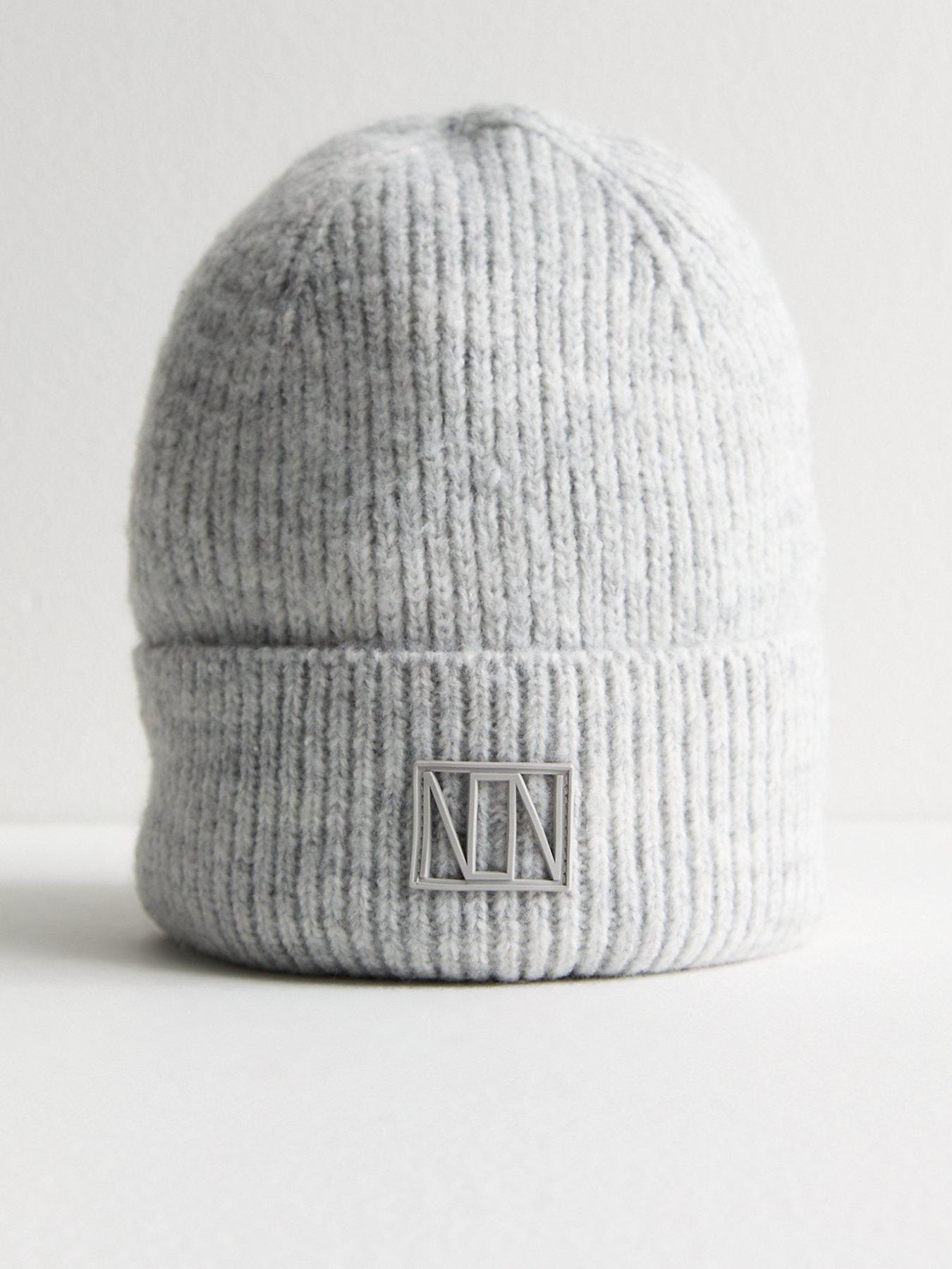 undefined Grey Logo Tab Rib Knit Beanie Hat