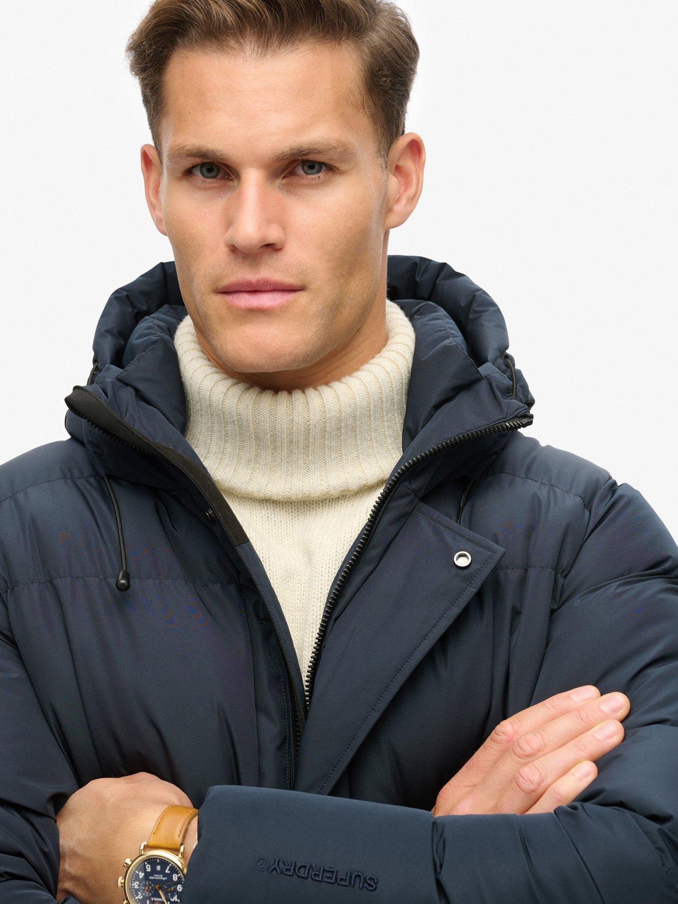 Superdry Sports Hooded Padded Longline Coat Navy Very