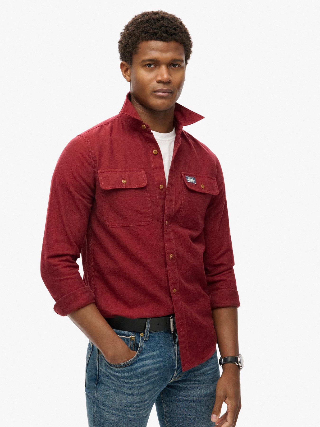 Red denim shirt men sales