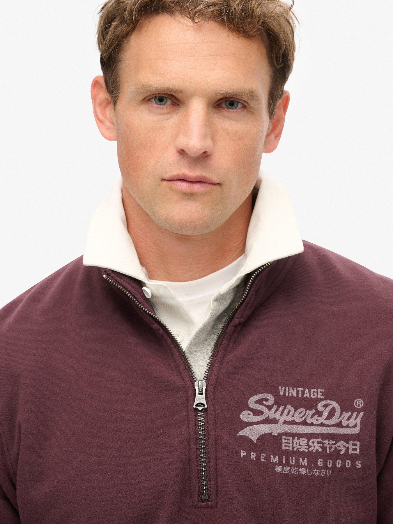 Superdry Classic Vintage Logo 1 4 Zip Sweat Top Dark Red Very