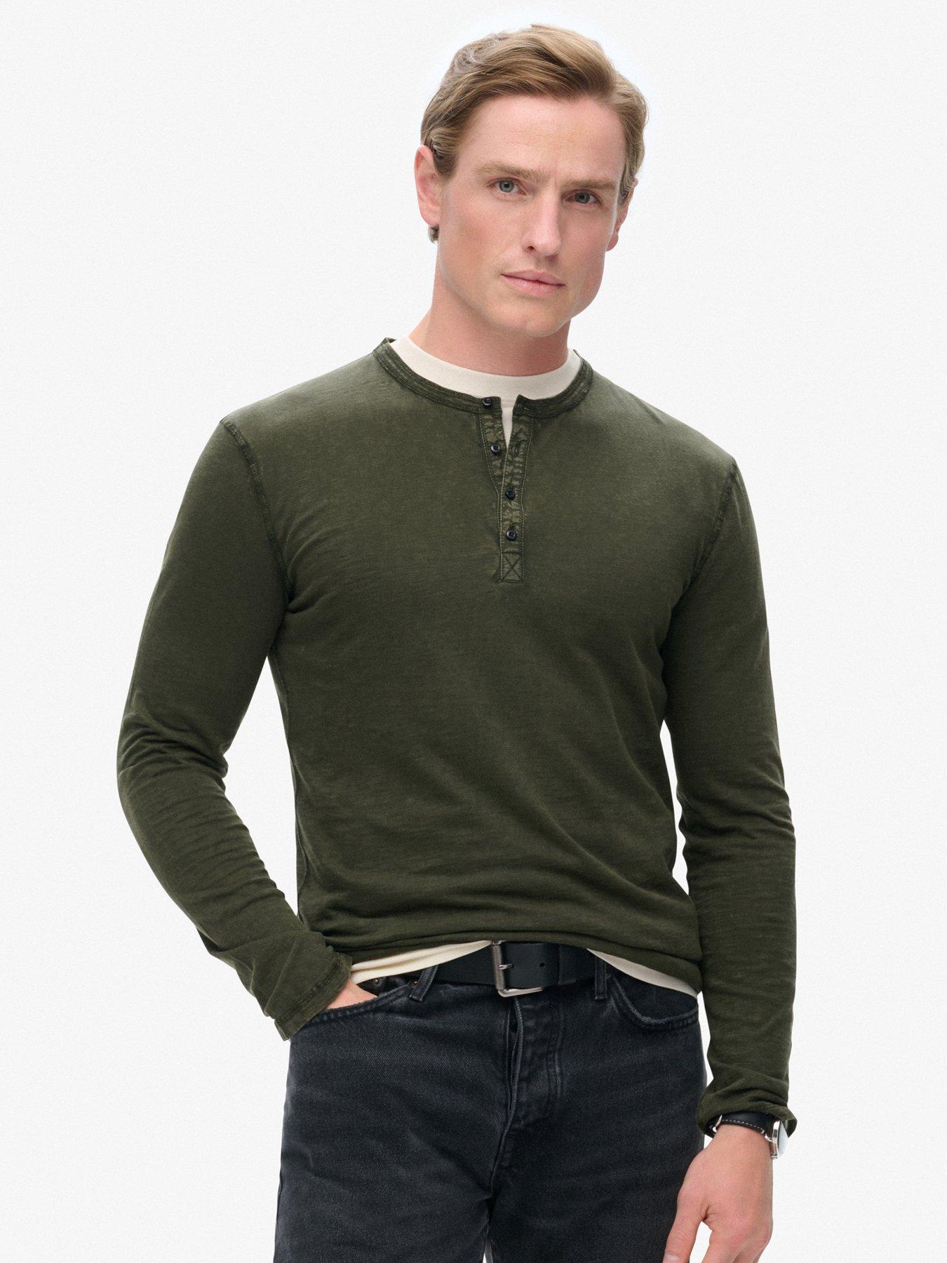 undefined Slub Jersey Long Sleeve Slim Henley T-Shirt - Dark Green