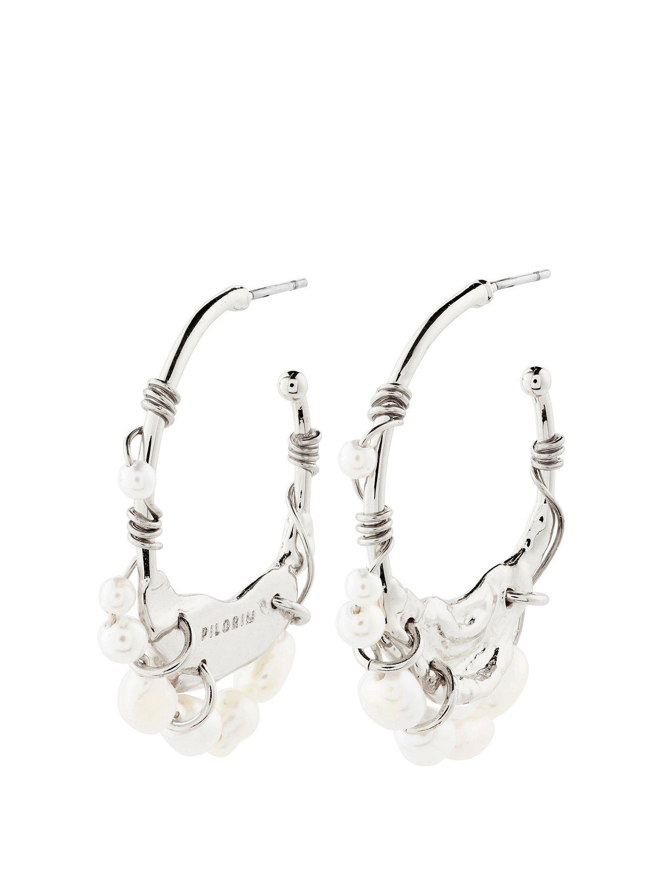 Product photograph of Pilgrim Focus Hoop Earrings Silver-plated from very.co.uk