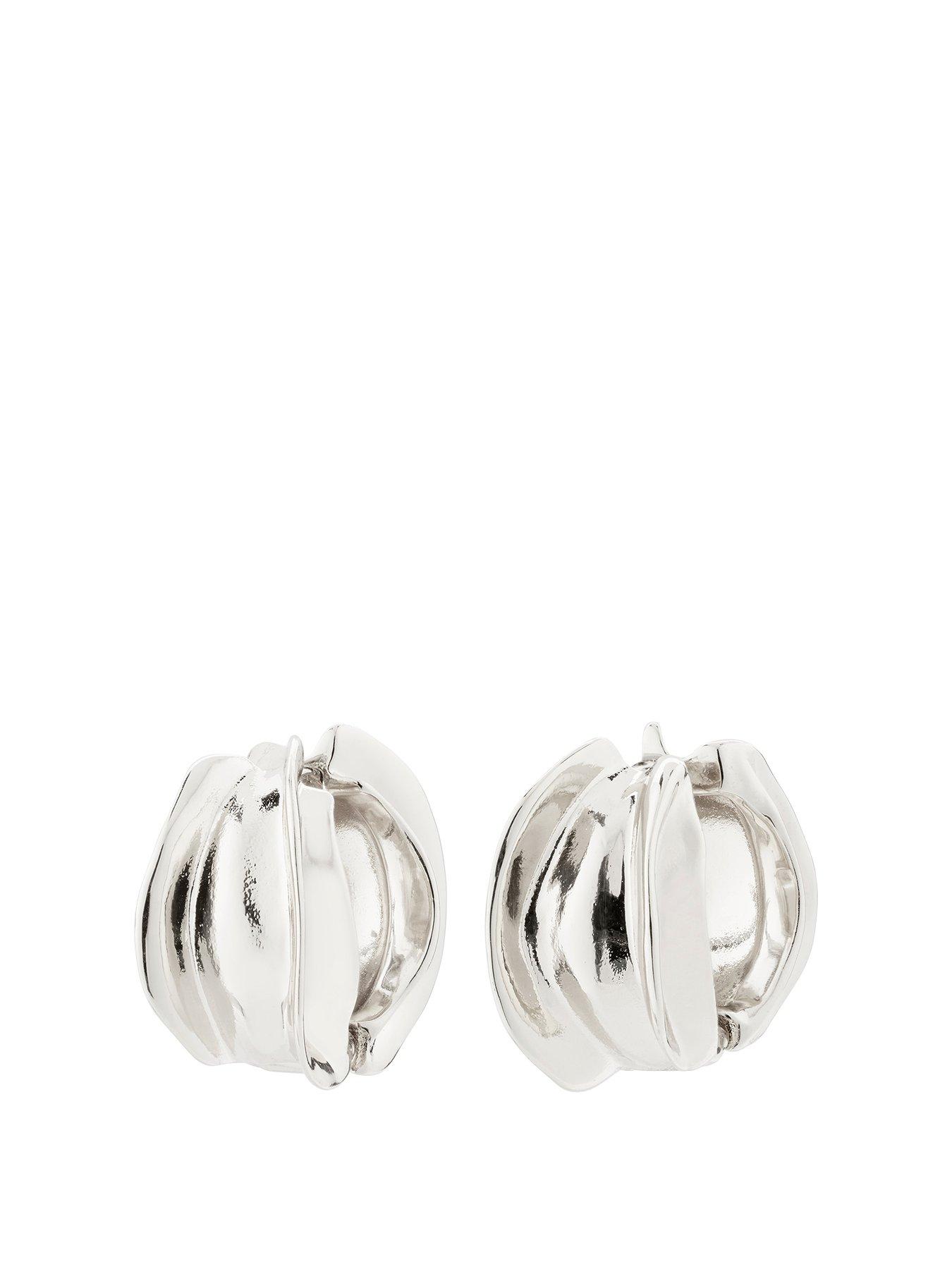 Product photograph of Pilgrim Stay Recycled Hoop Earrings Silver-plated from very.co.uk