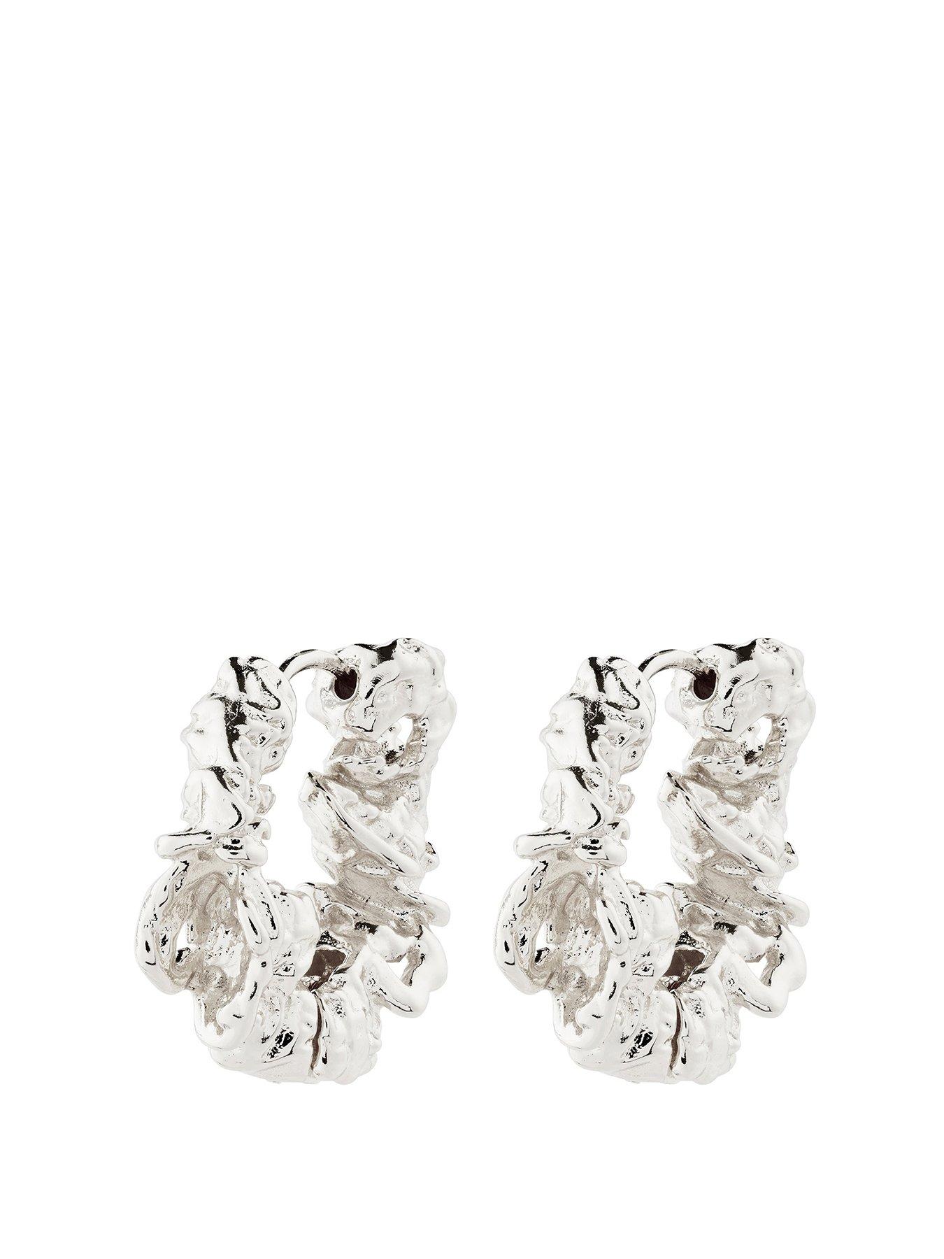 Product photograph of Pilgrim Act Recycled Hoop Earrings Silver-plated from very.co.uk