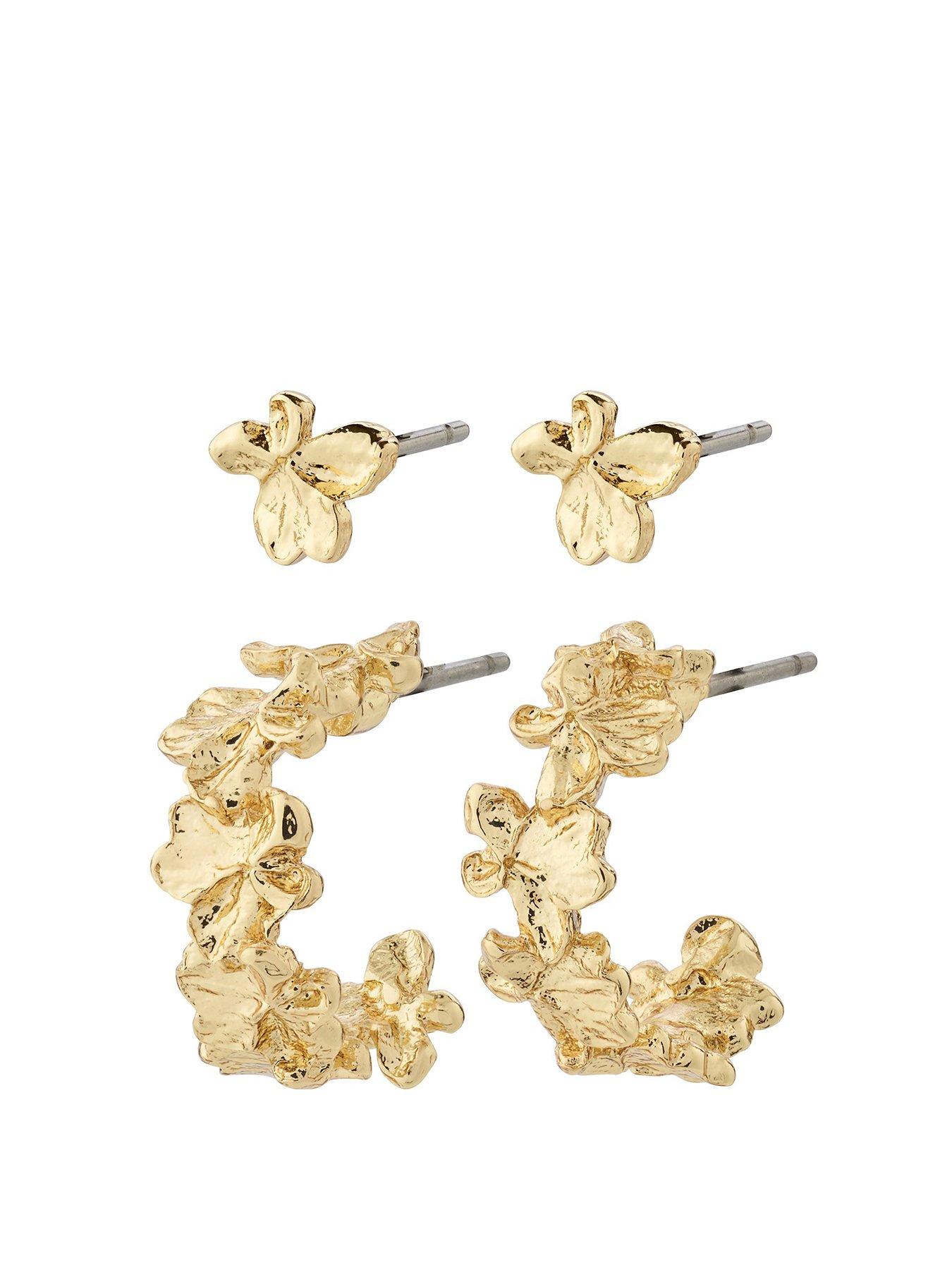 Product photograph of Pilgrim Zhuri Recycled Earrings 2-in-1 Set Gold-plated from very.co.uk