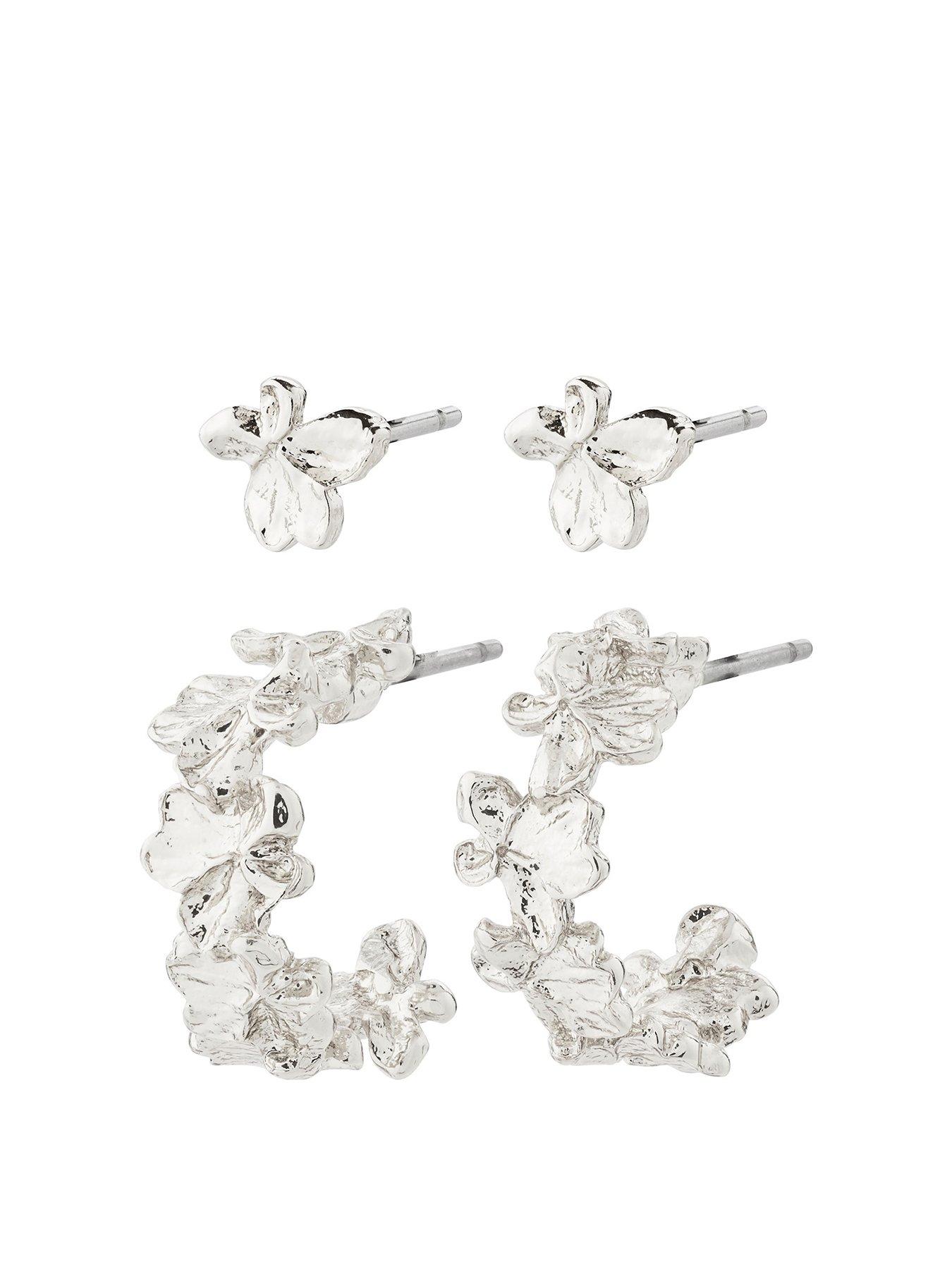 Product photograph of Pilgrim Zhuri Recycled Earrings 2-in-1 Set Silver-plated from very.co.uk