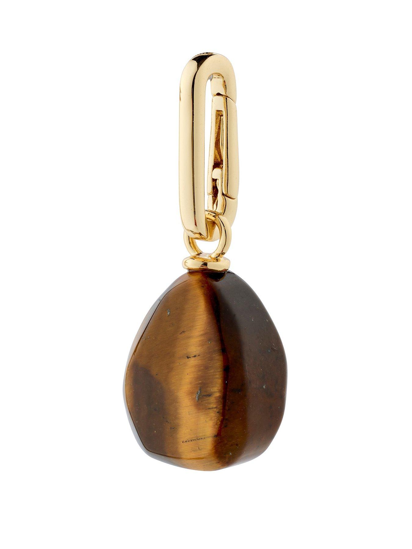 Product photograph of Pilgrim Charm Tiger Eye Pendant Gold-plated from very.co.uk