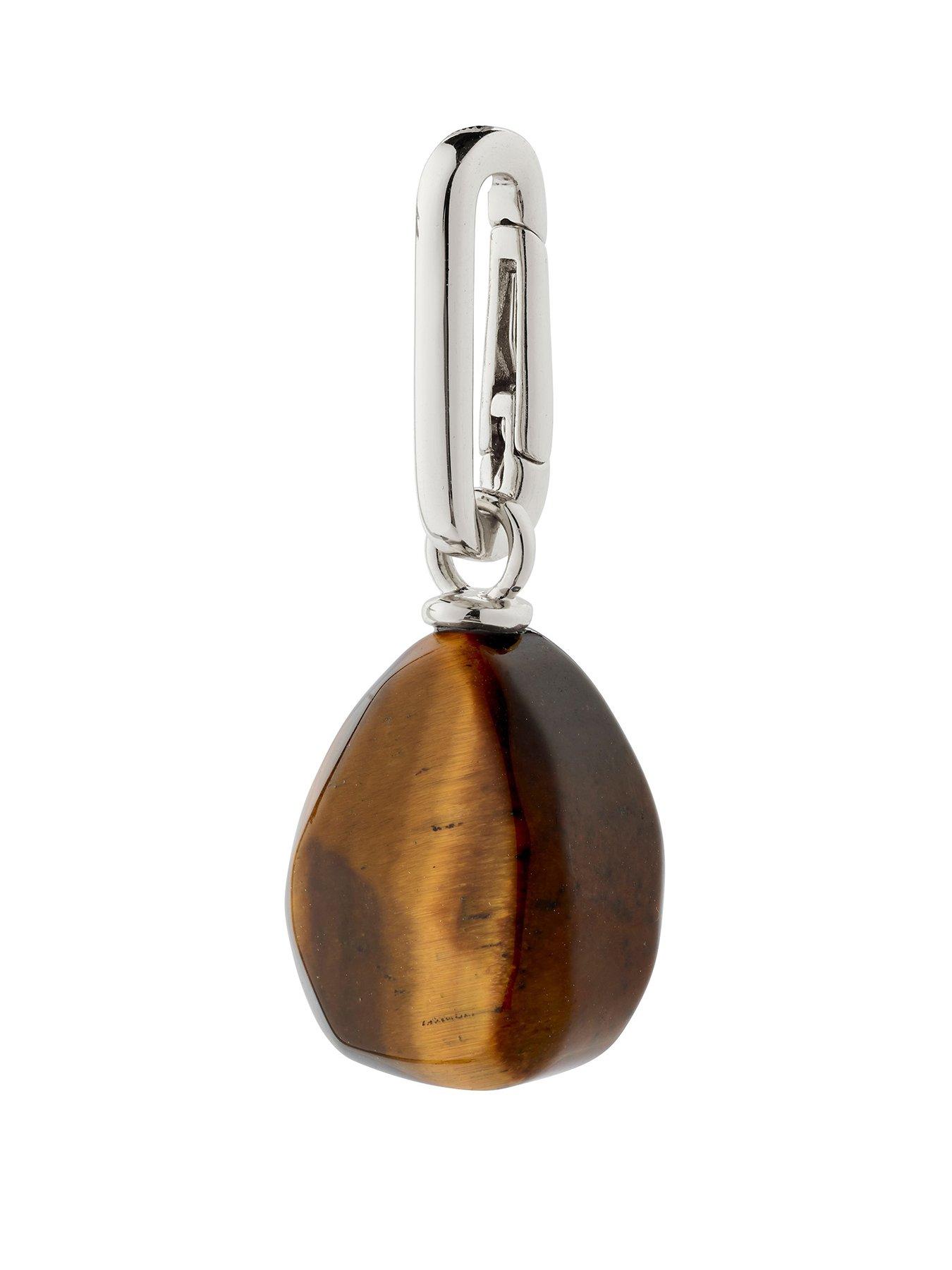 Product photograph of Pilgrim Charm Tiger Eye Pendant Silver-plated from very.co.uk