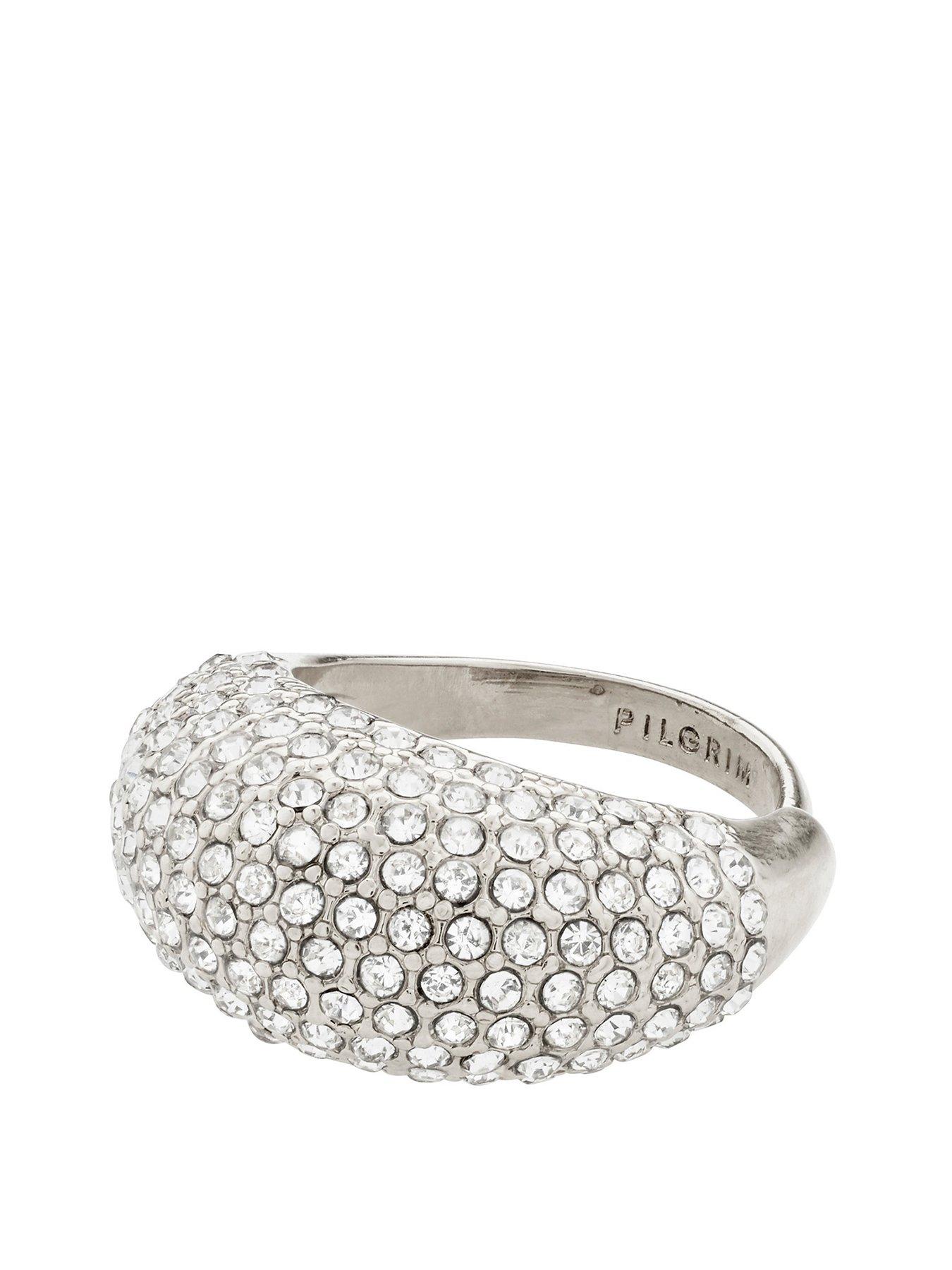 Product photograph of Pilgrim Focus Crystal Ring Silver-plated from very.co.uk