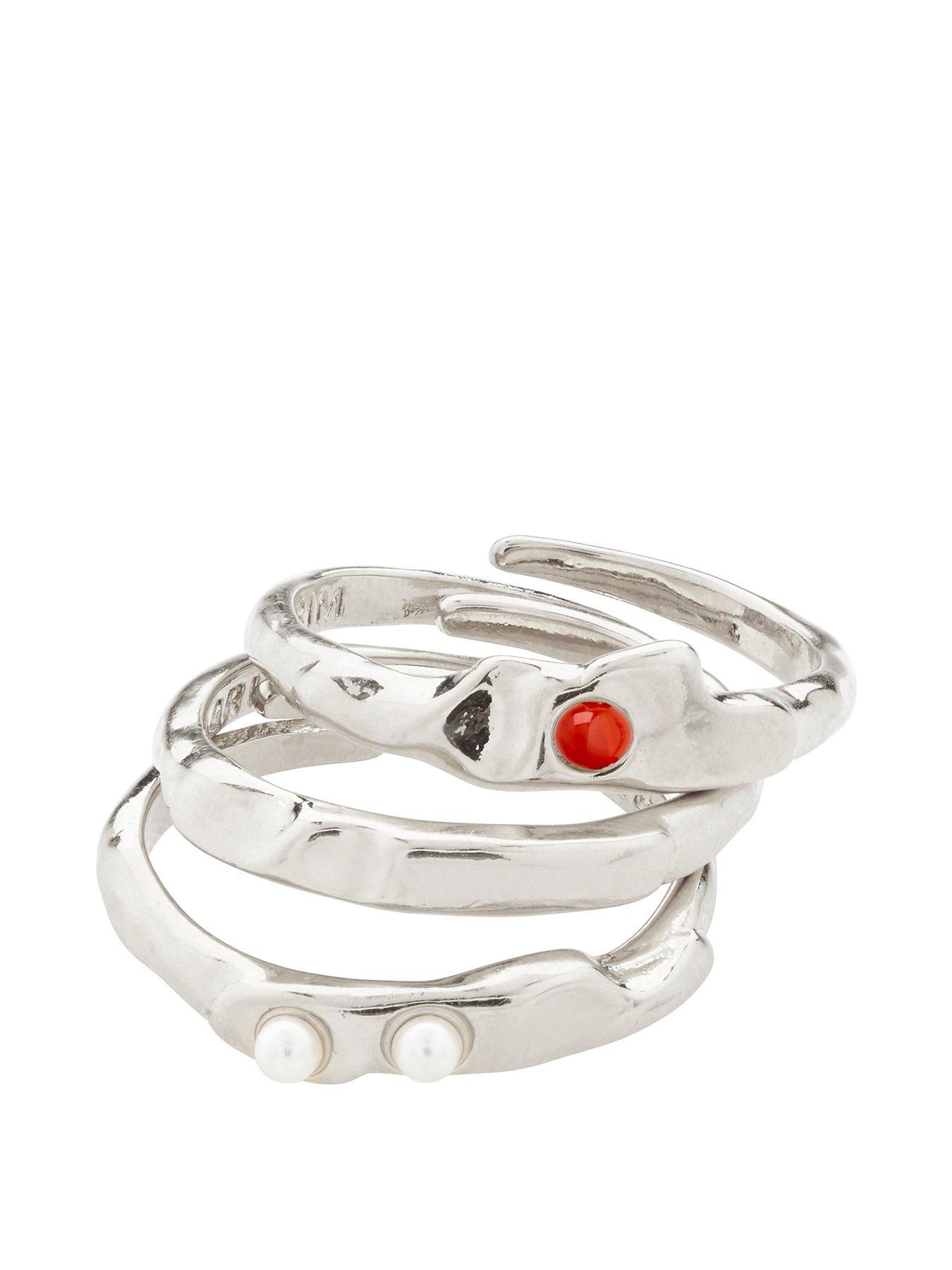 Product photograph of Pilgrim Trust Ring 3-in-1 Set Silver-plated from very.co.uk