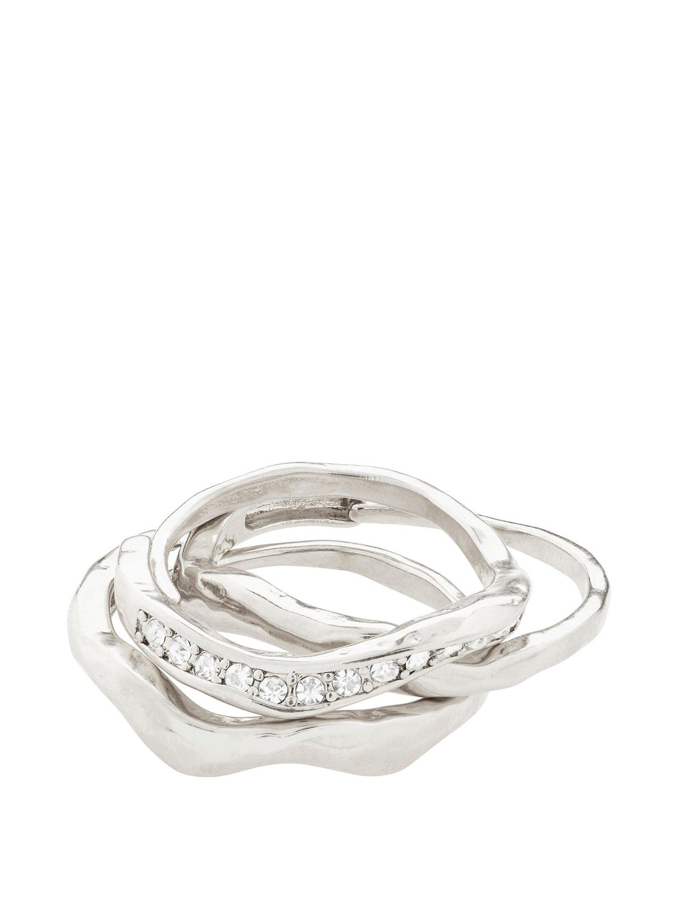 Product photograph of Pilgrim True Recycled Ring 3-in-1 Set Silver-plated from very.co.uk