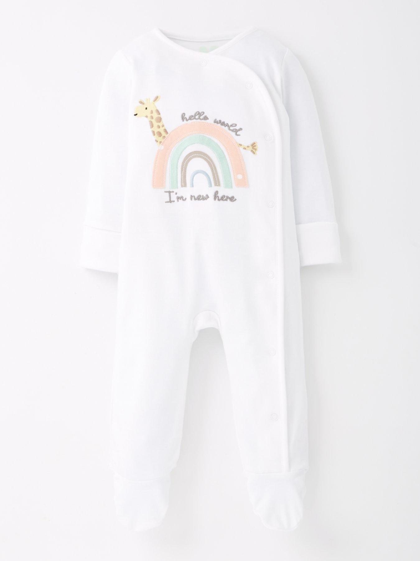 The Very Collection Baby Unisex I'm New Here Sleepsuit - White