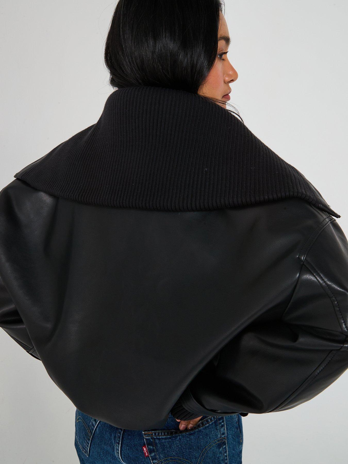Image 5 of 6 of V by Very Contrast Trim Faux Leather Bomber Jacket - Black