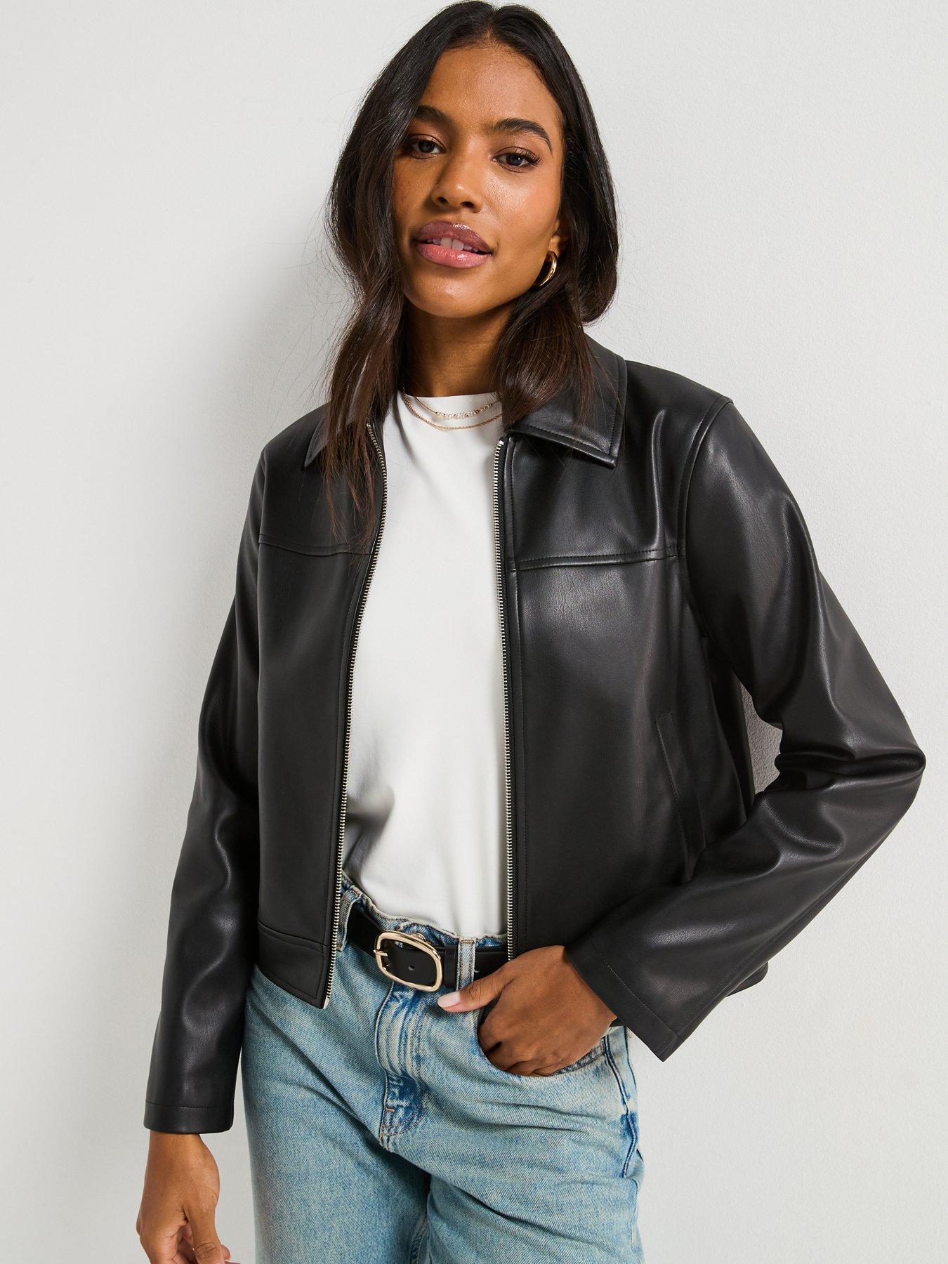 undefined Faux Leather Harrington Jacket - Black
