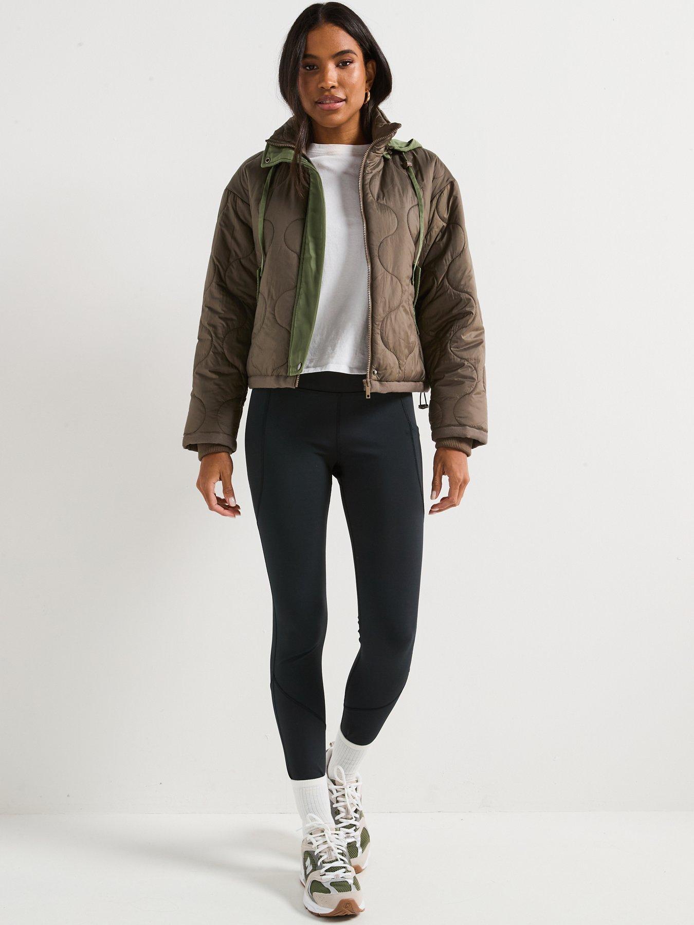 Image 3 of 6 of V by Very Short Quilted Jacket With Contrast Details - Khaki