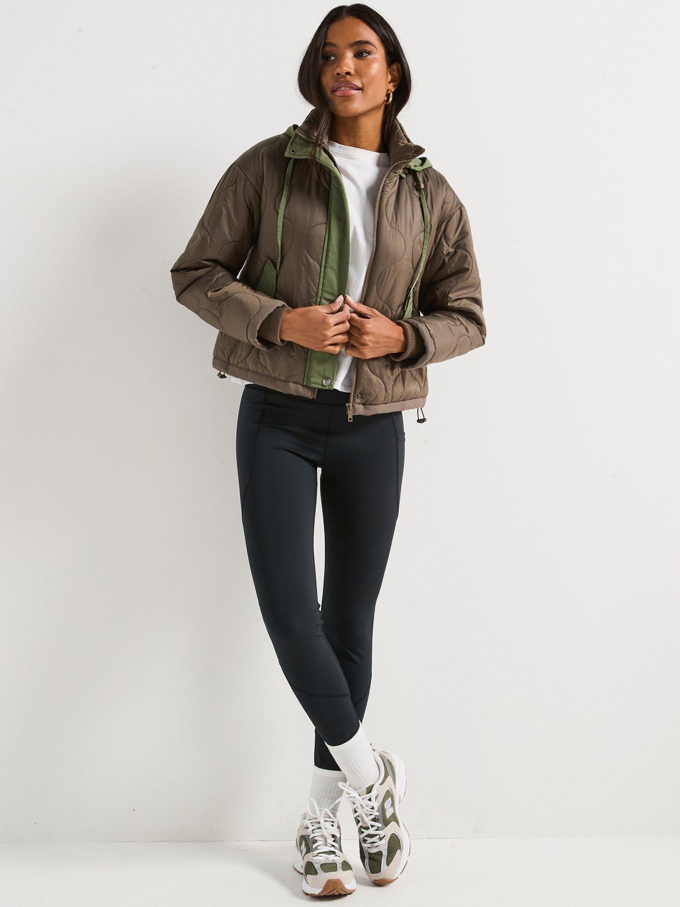 Image 5 of 6 of V by Very Short Quilted Jacket With Contrast Details - Khaki