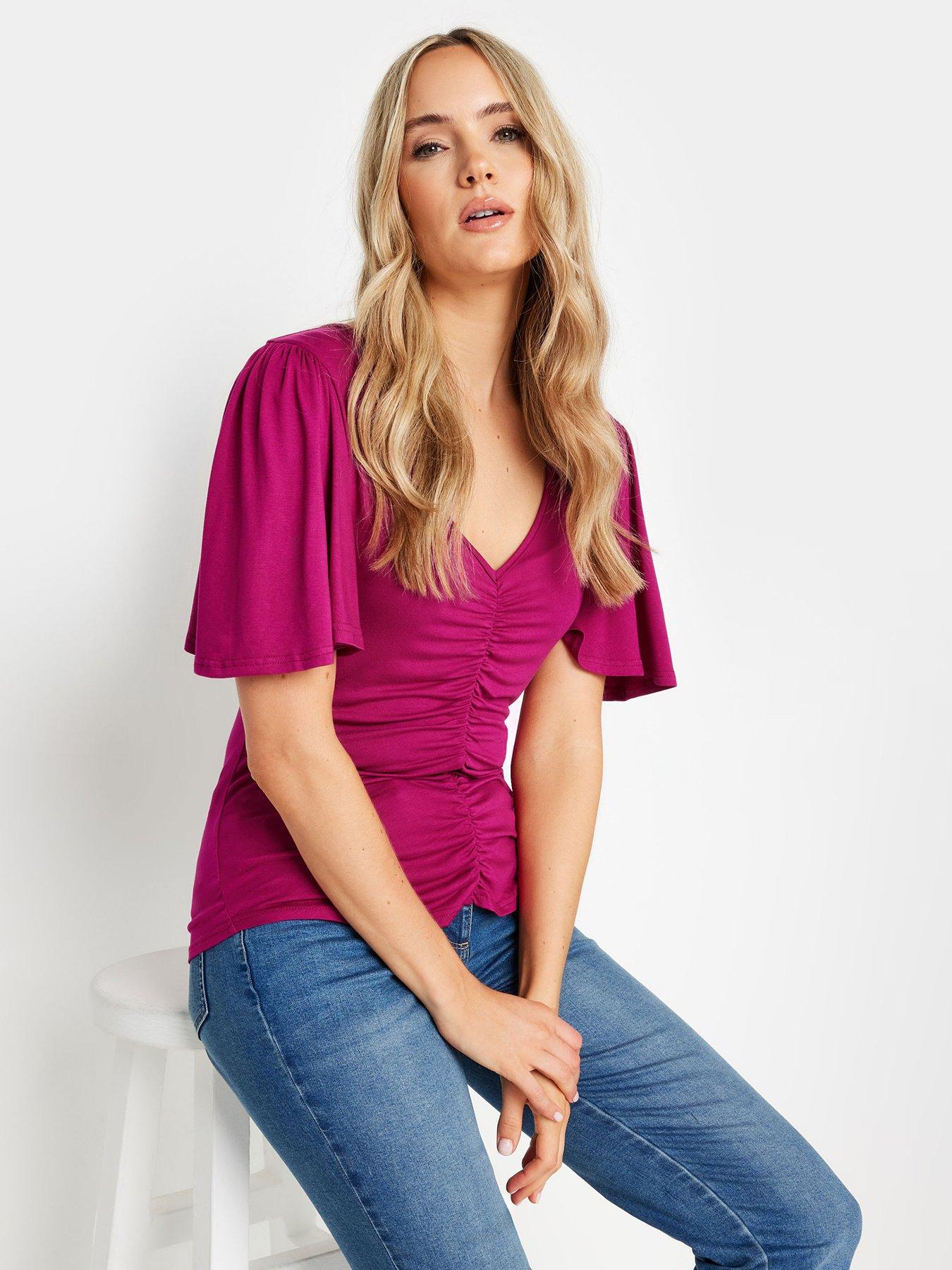 undefined Tall Angel Sleeve Ruched Front Top - Red