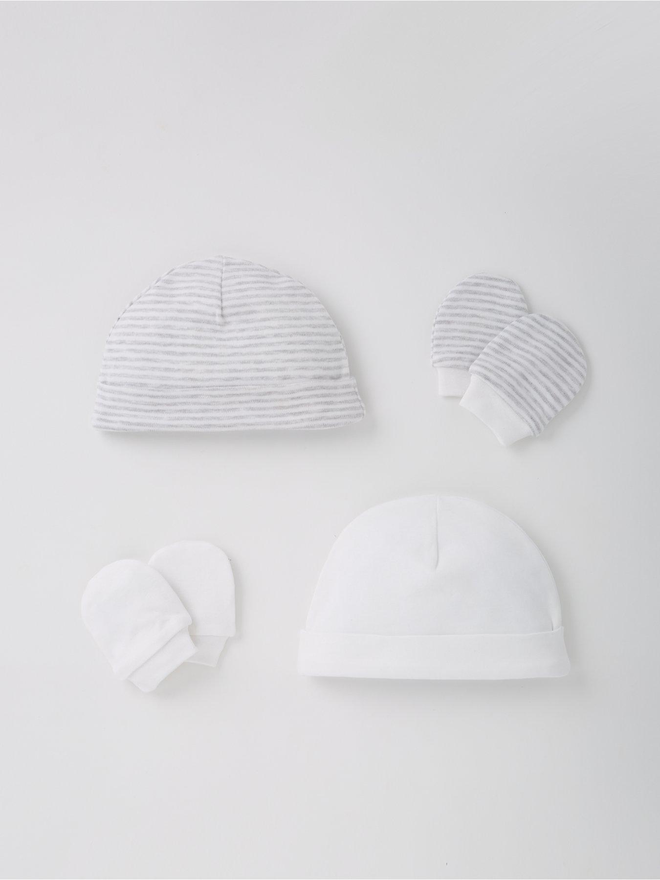 Image of Everyday Baby Unisex 2 Pack Hat And Scratch Mitten Set - White